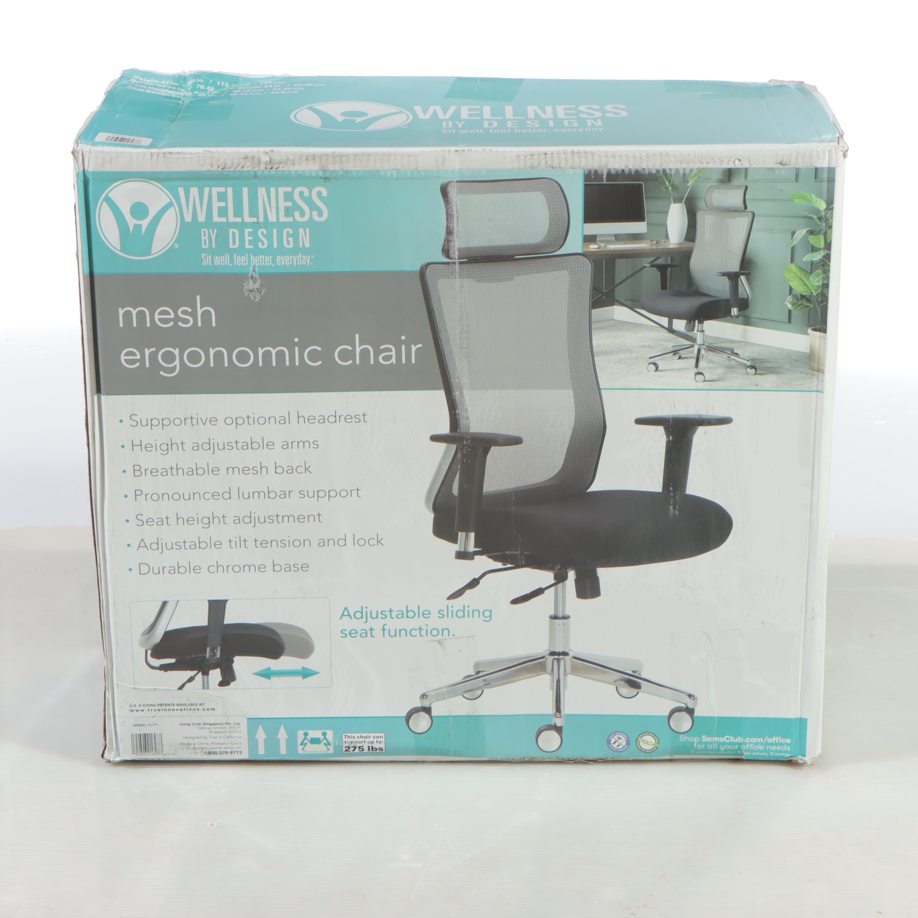 Wellness by Design Ergonomic Mesh Back Office Chair With Headrest