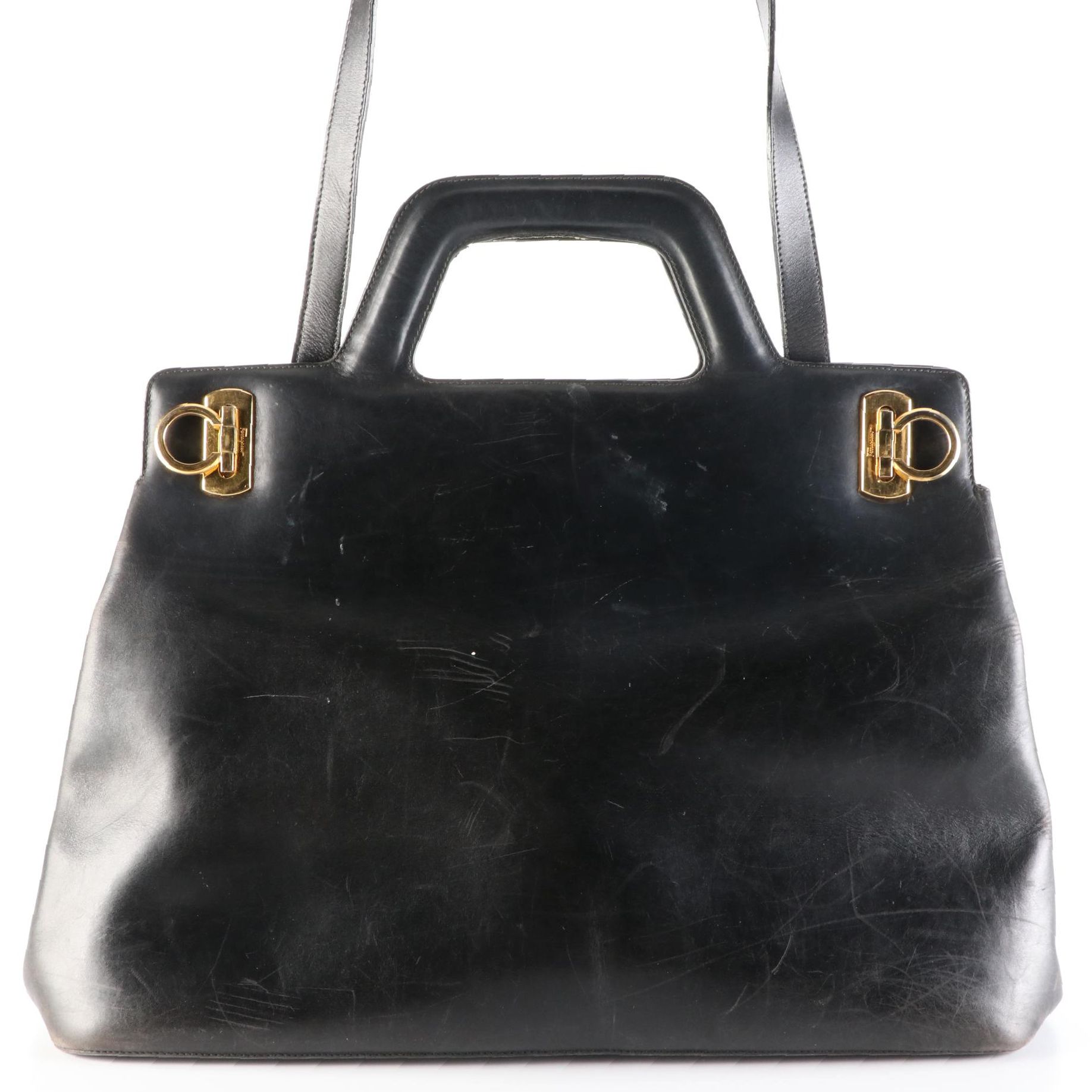 Salvatore Ferragamo Medium Wanda Tote in Smooth Black Leather