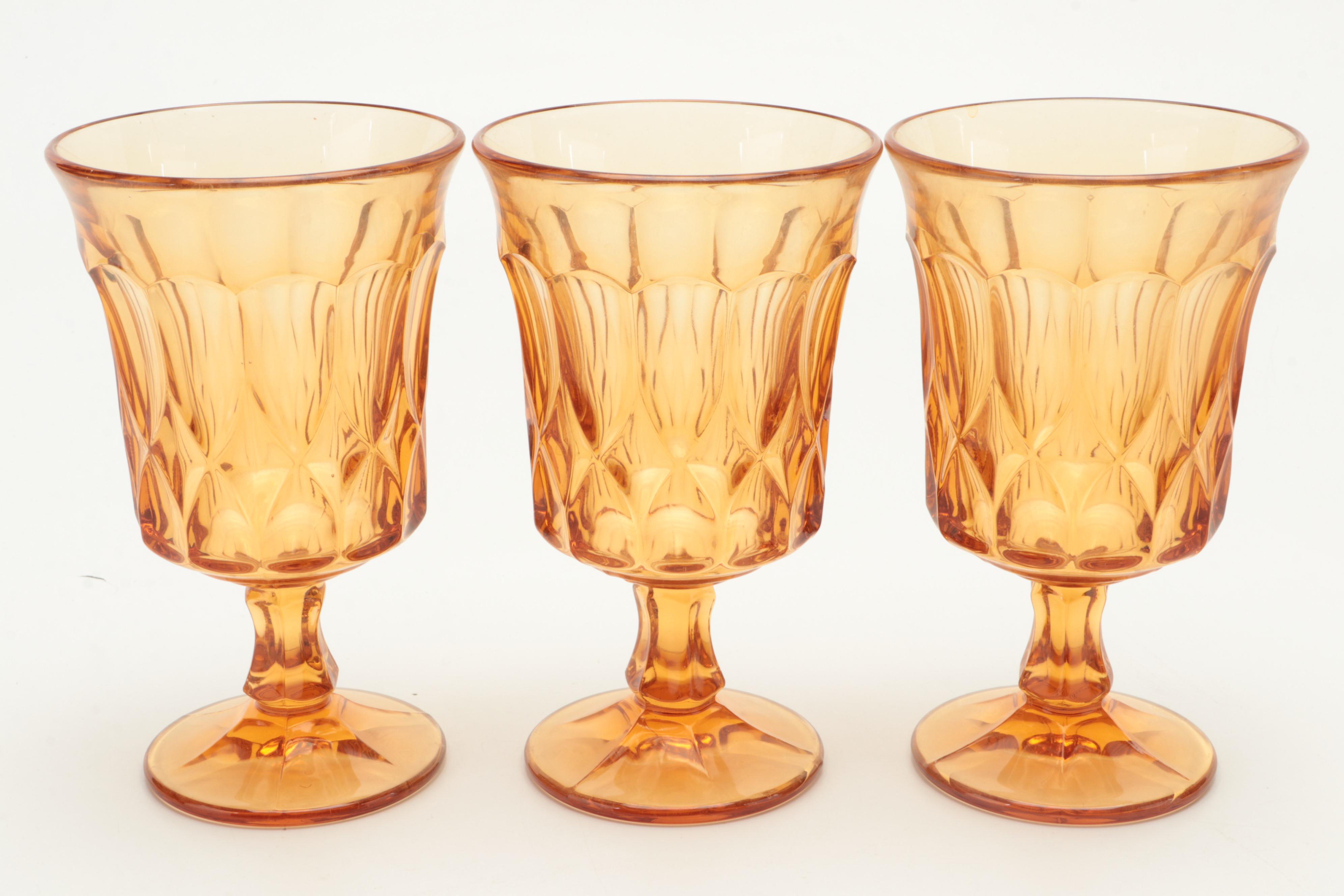 Noritake "Perspective" Amber Glass Water Goblets and Double Old Fashioneds