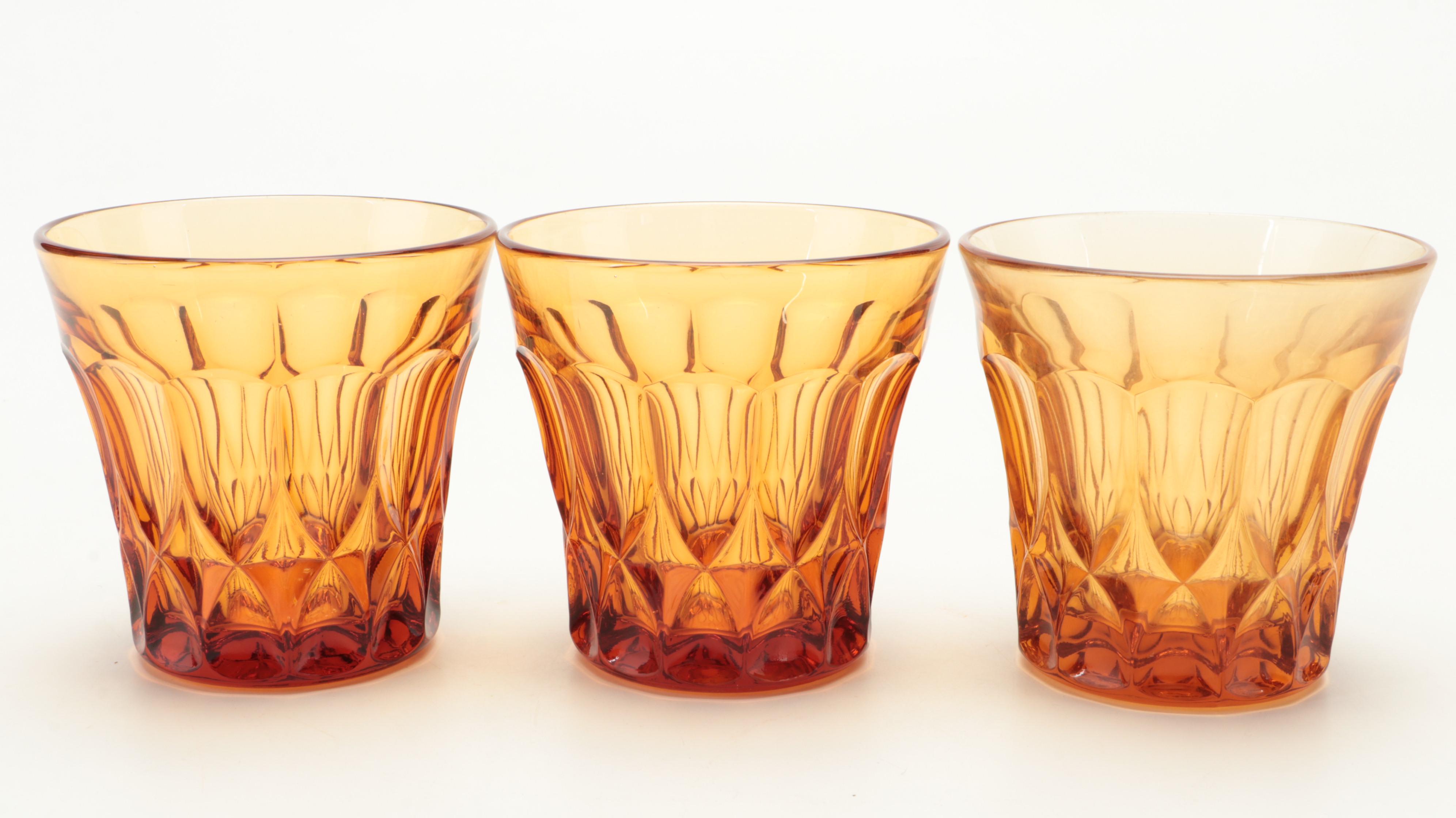 Noritake "Perspective" Amber Glass Water Goblets and Double Old Fashioneds