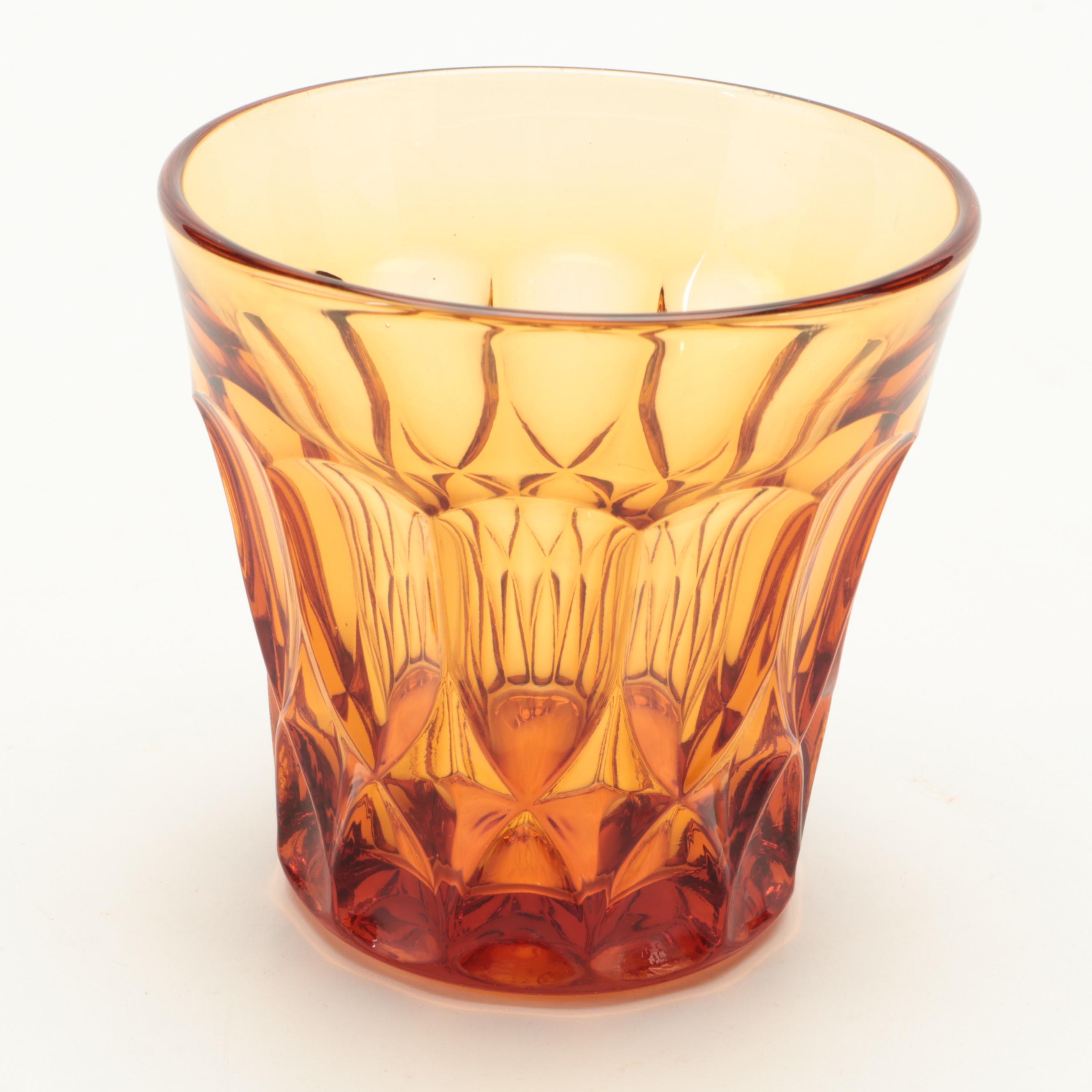 Noritake "Perspective" Amber Glass Water Goblets and Double Old Fashioneds