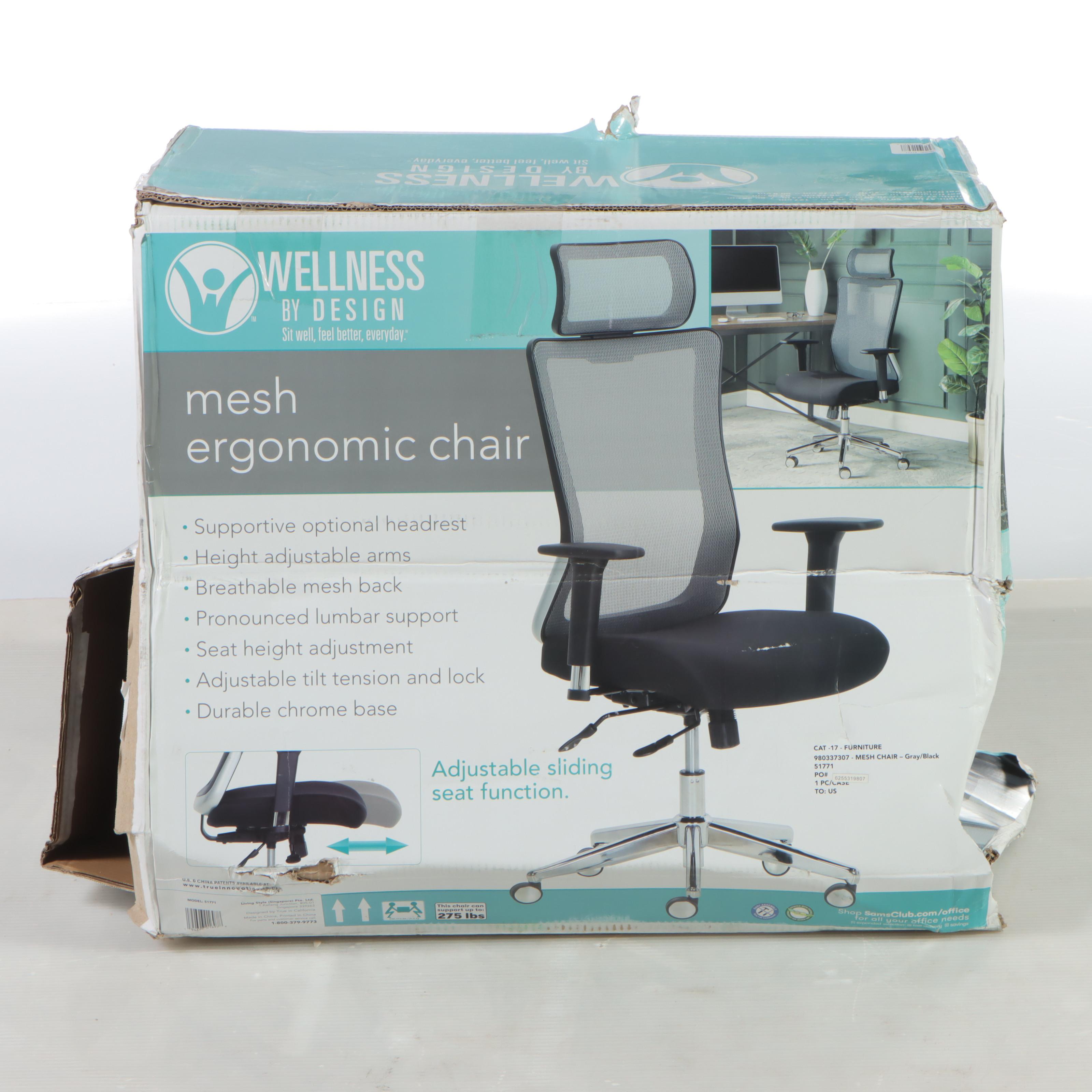 Wellness by Design Ergonomic Mesh Back Office Chair With Headrest