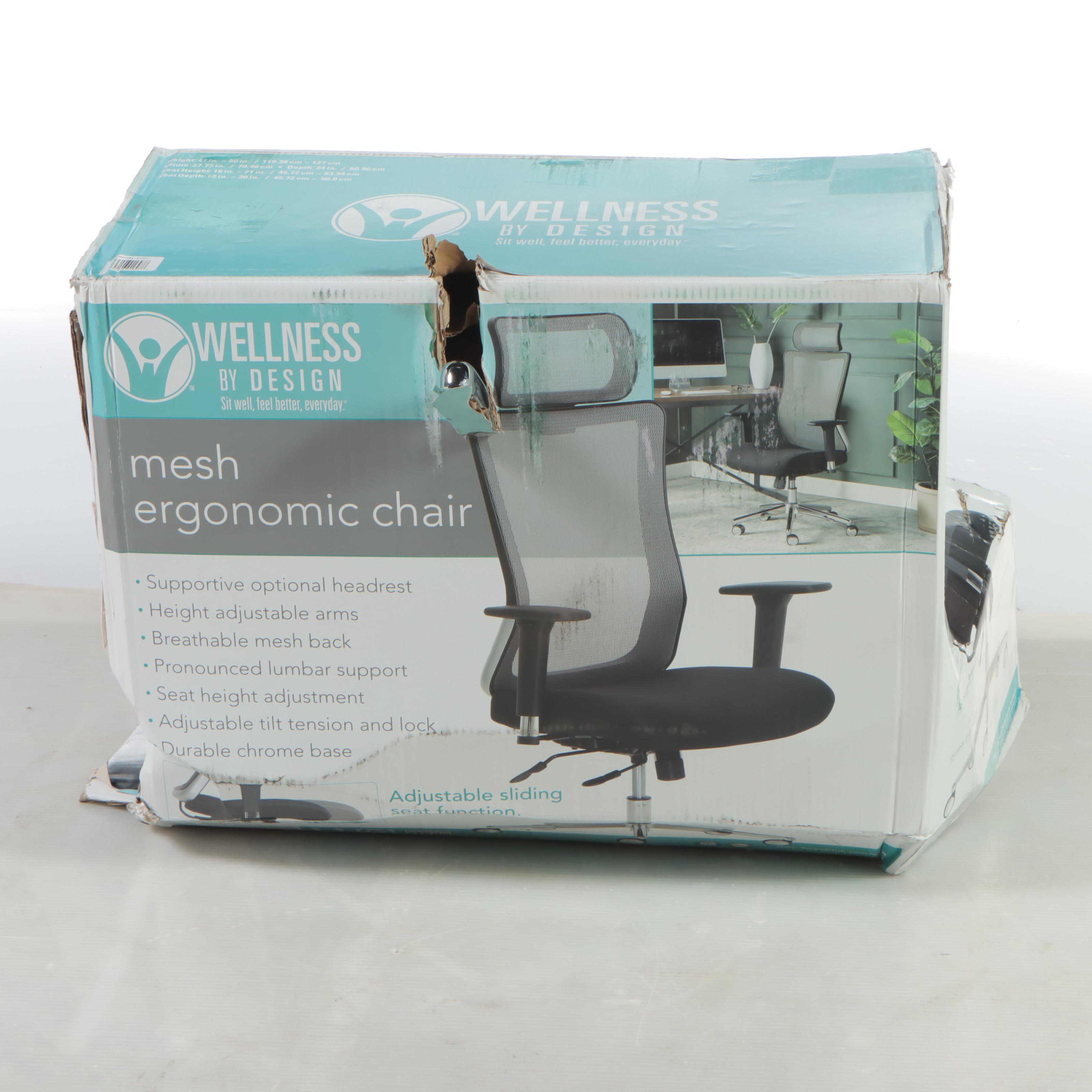 Wellness by Design Ergonomic Mesh Back Office Chair With Headrest