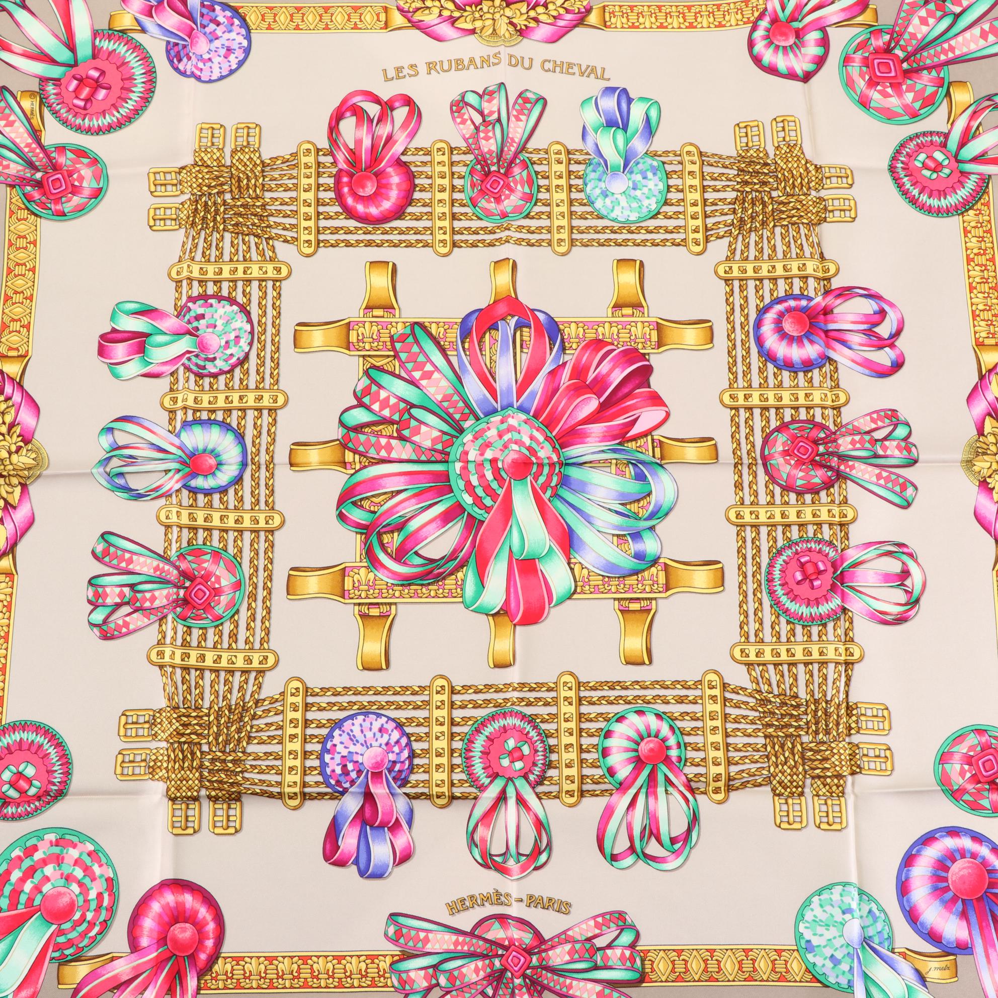 Hermès ''Les Rubans du Cheval'' Scarf 90 in Silk Twill