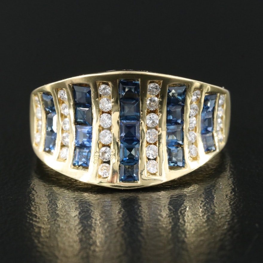 18K Sapphire and Diamond Saddle Ring