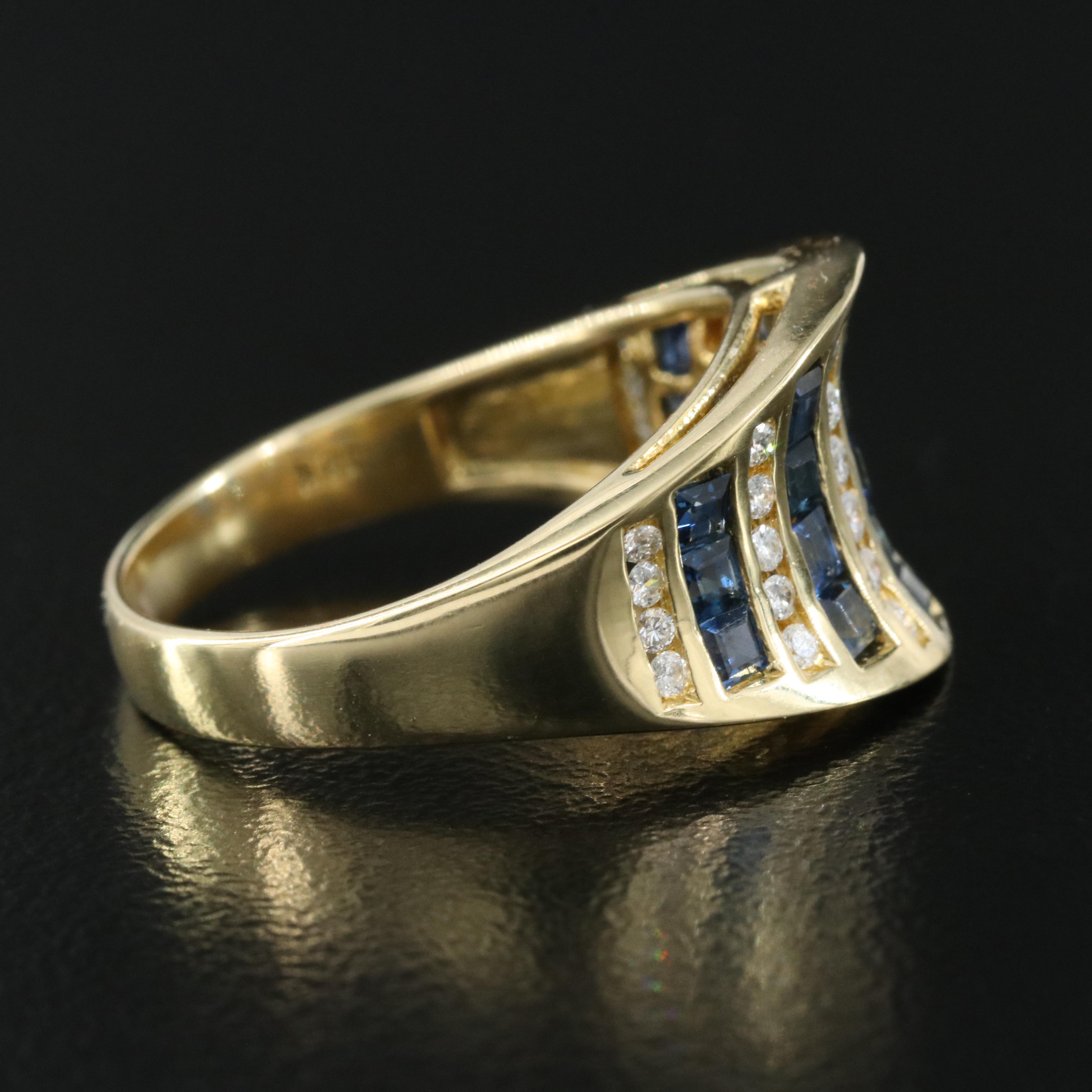 18K Sapphire and Diamond Saddle Ring