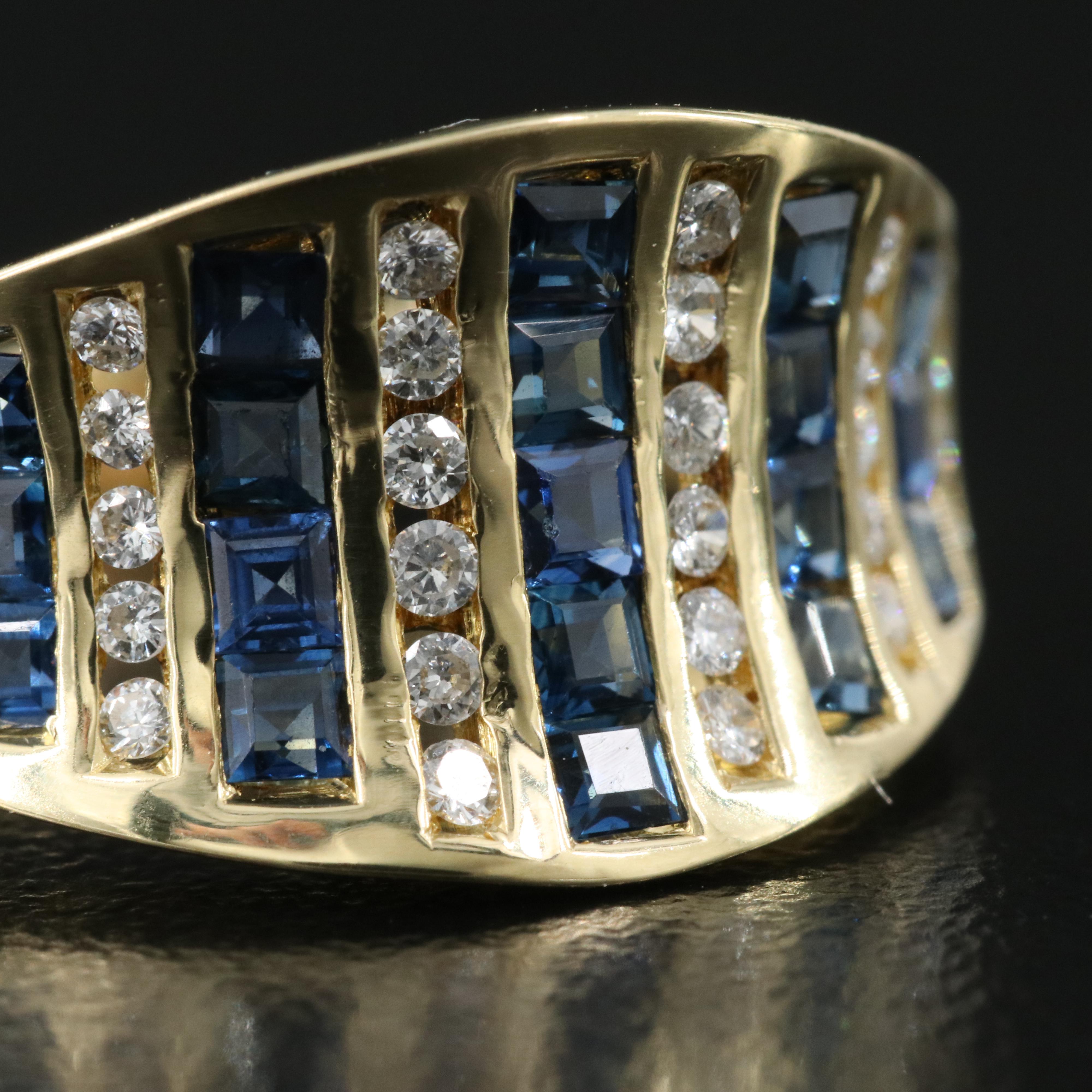 18K Sapphire and Diamond Saddle Ring