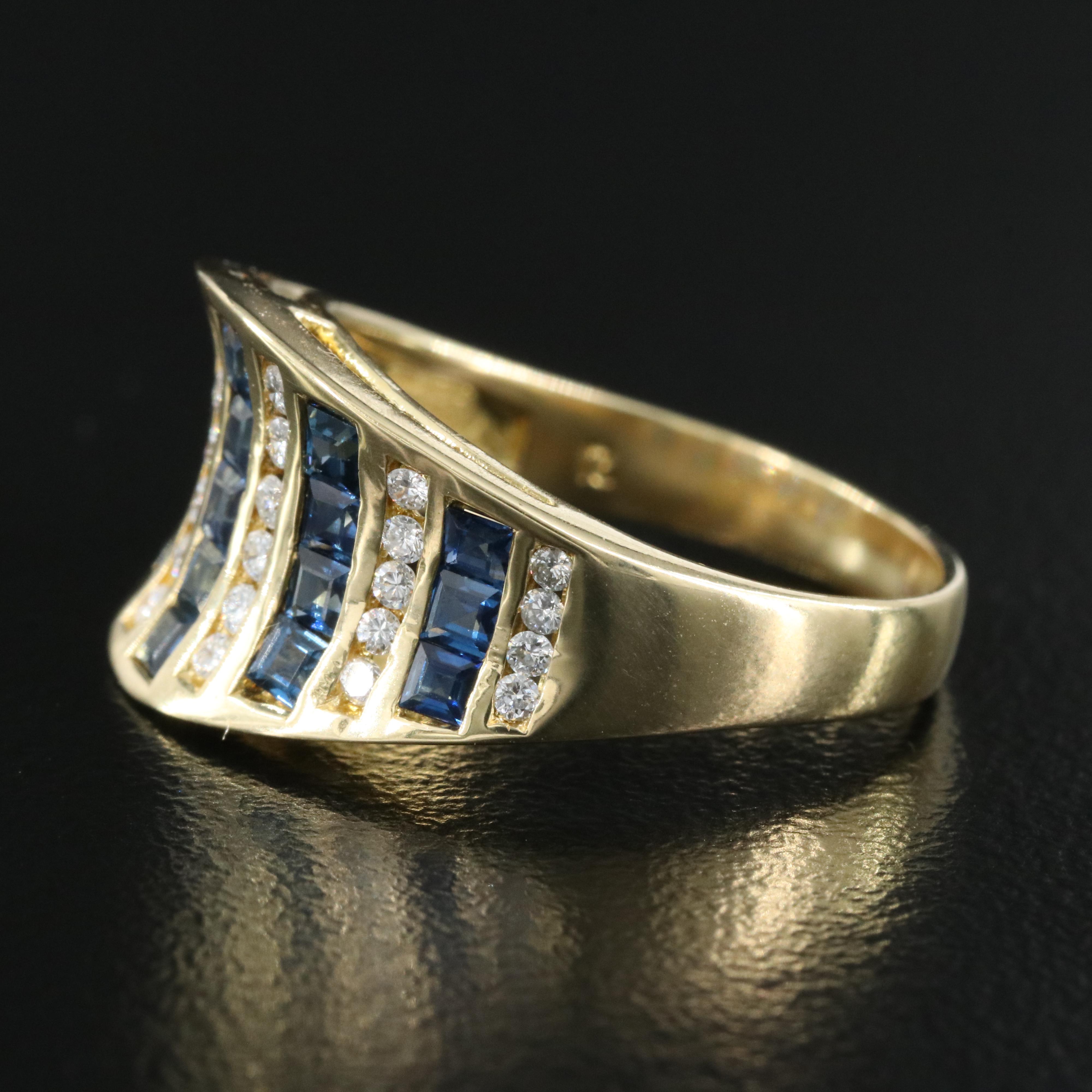 18K Sapphire and Diamond Saddle Ring