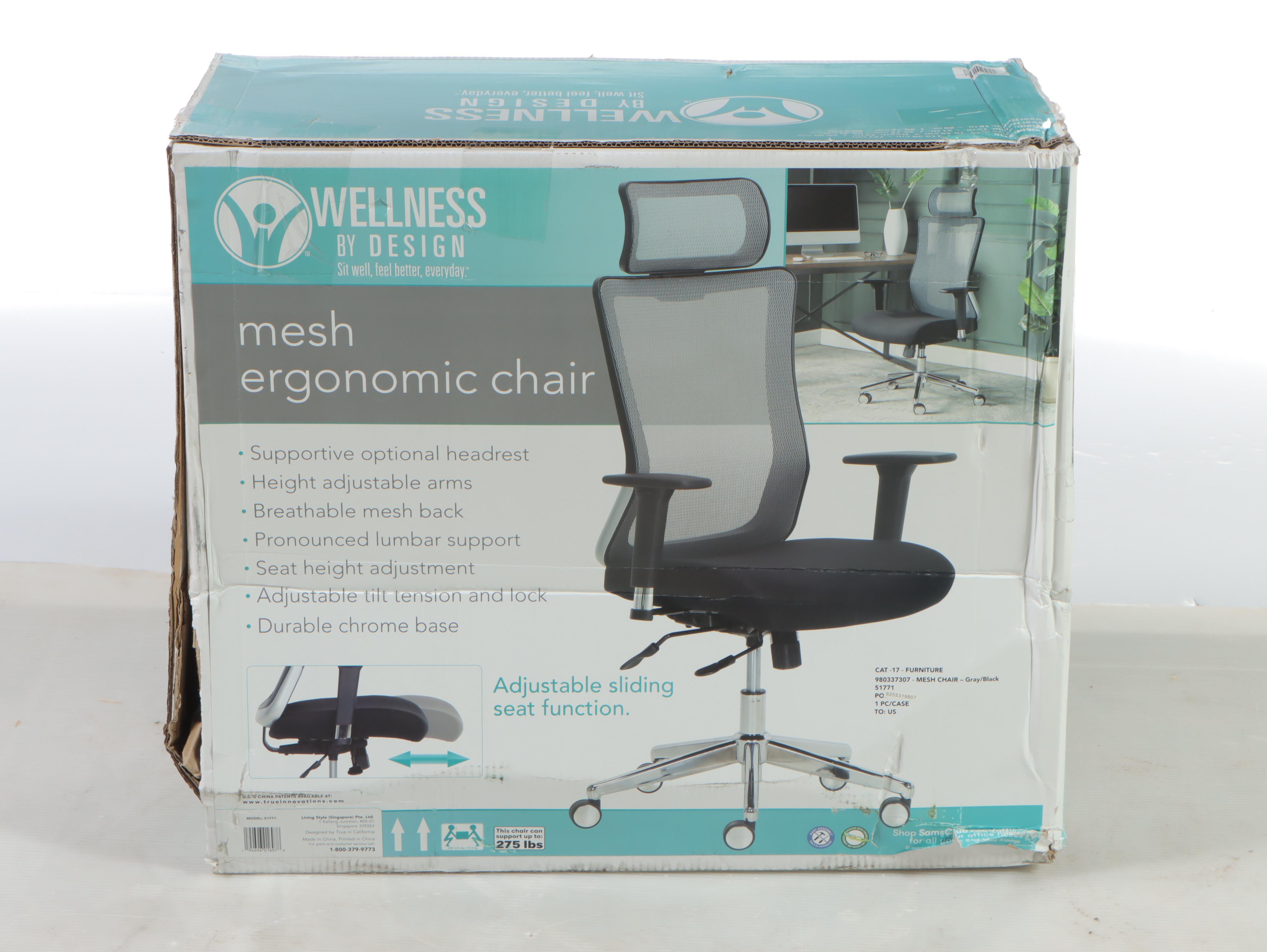 Wellness by Design Ergonomic Mesh Back Office Chair With Headrest