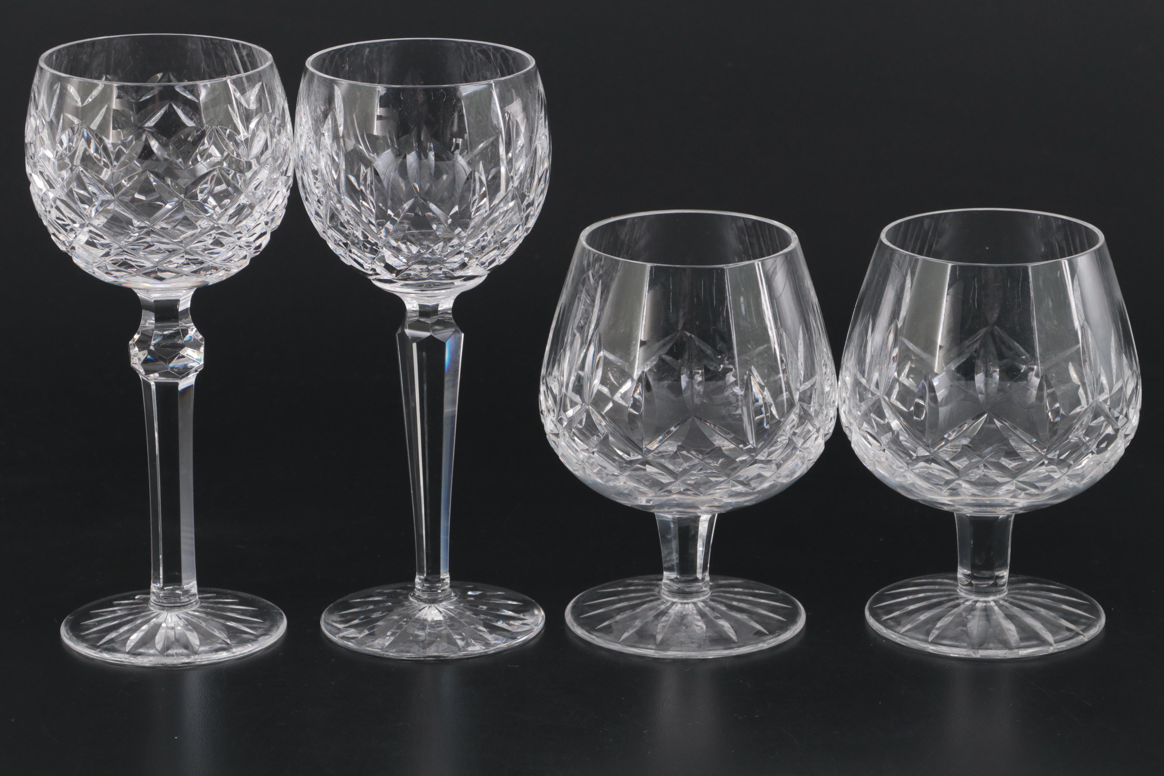 Waterford Crystal "Lismore" Decanter with Hock Wine Glasses and Snifters