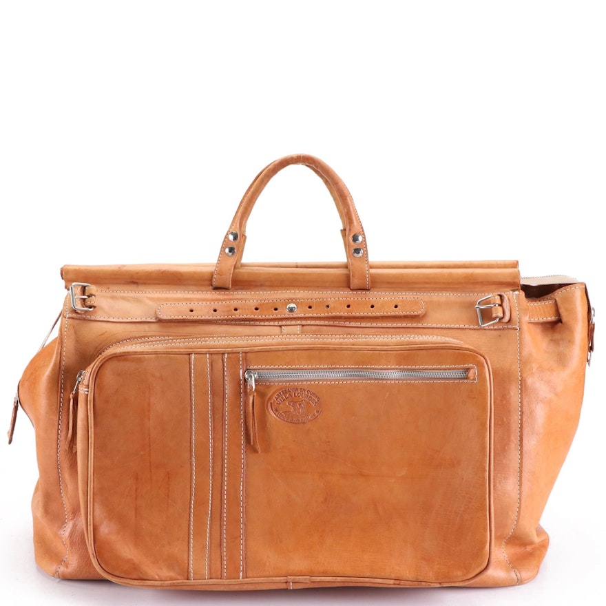 Large Leather Travel Bag with Detachable Shoulder Strap