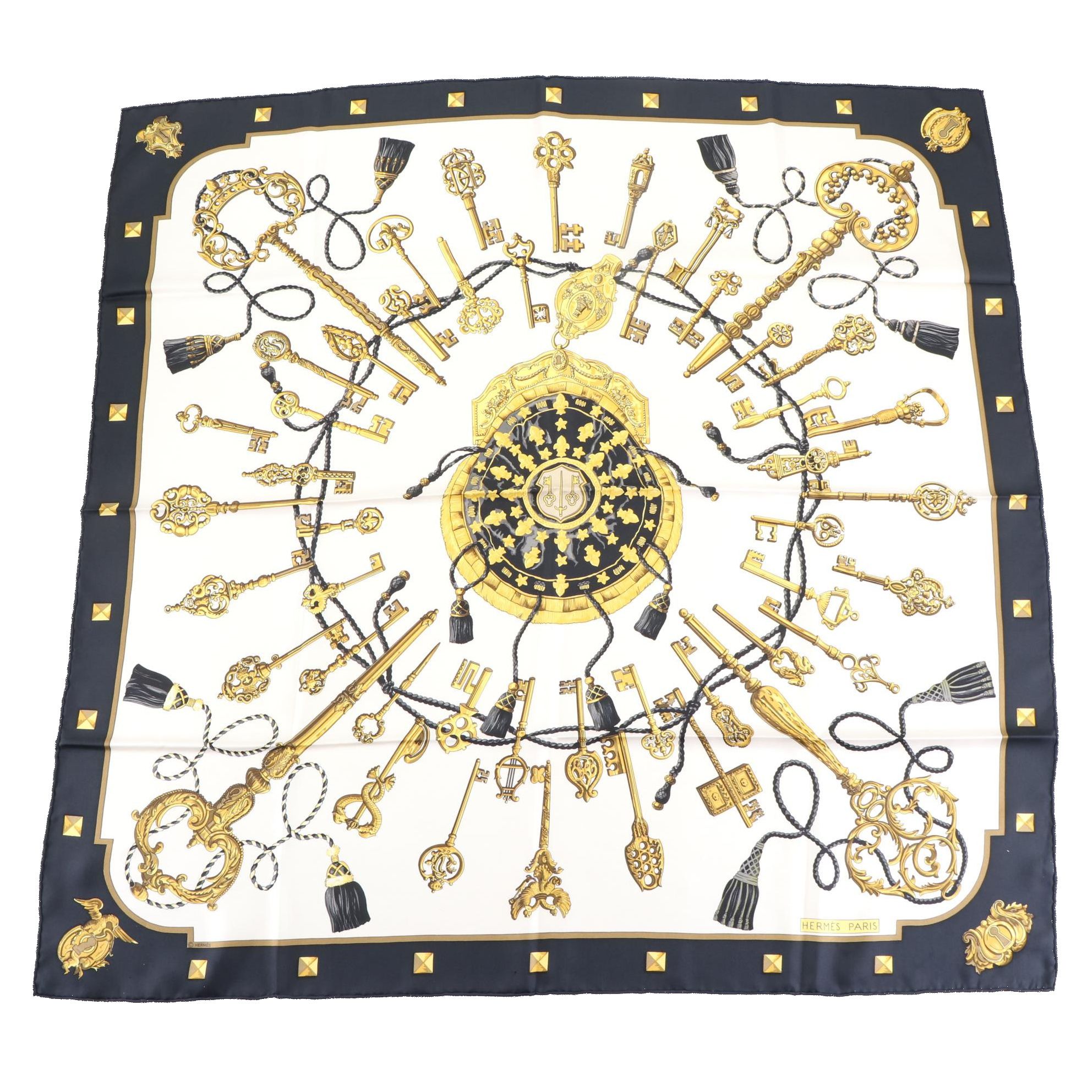 Hermès ''Les Cles'' Scarf 90 in Silk Twill