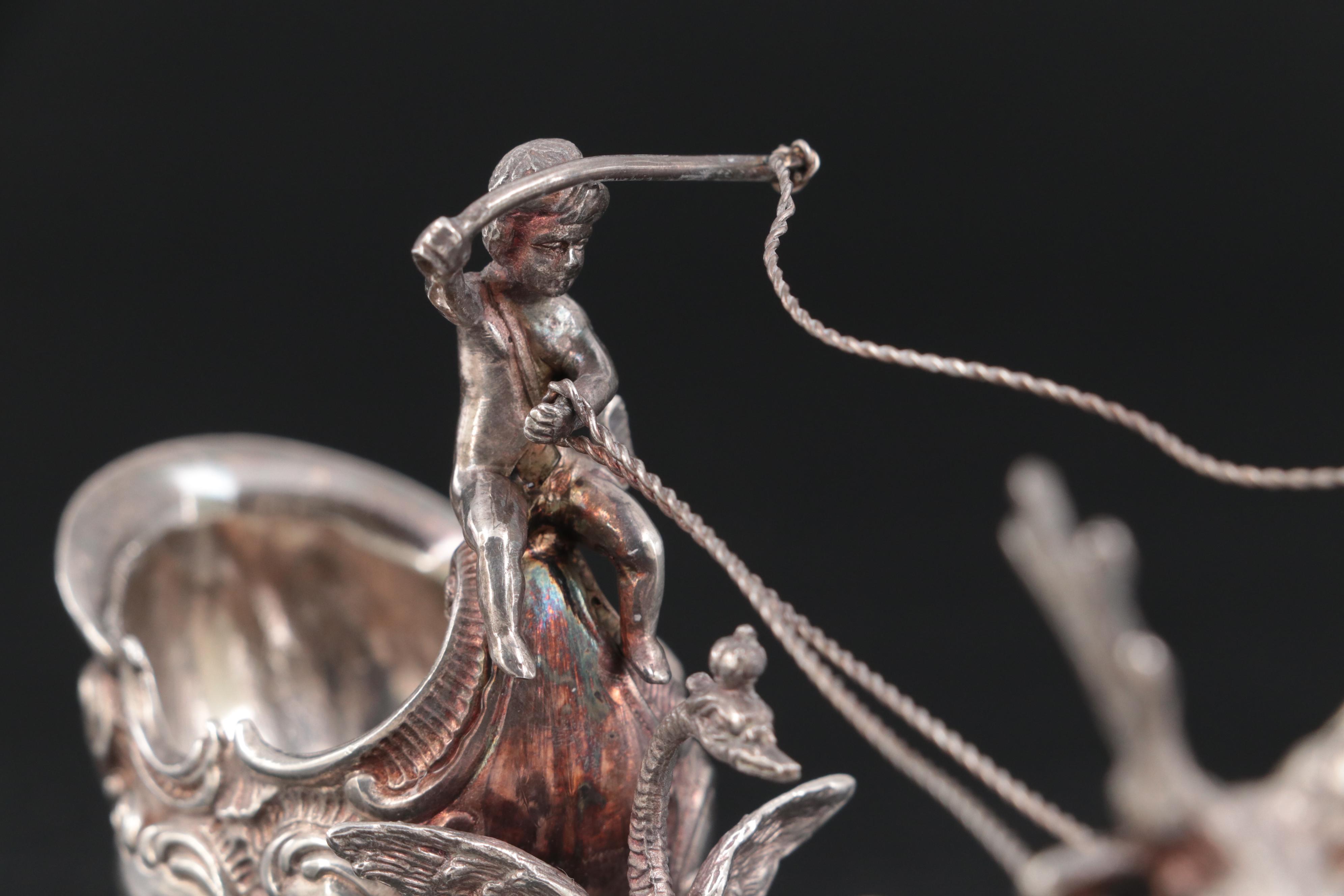 Continental European Baroque Revival Reindeer and Sleigh Sterling Salt Cellar