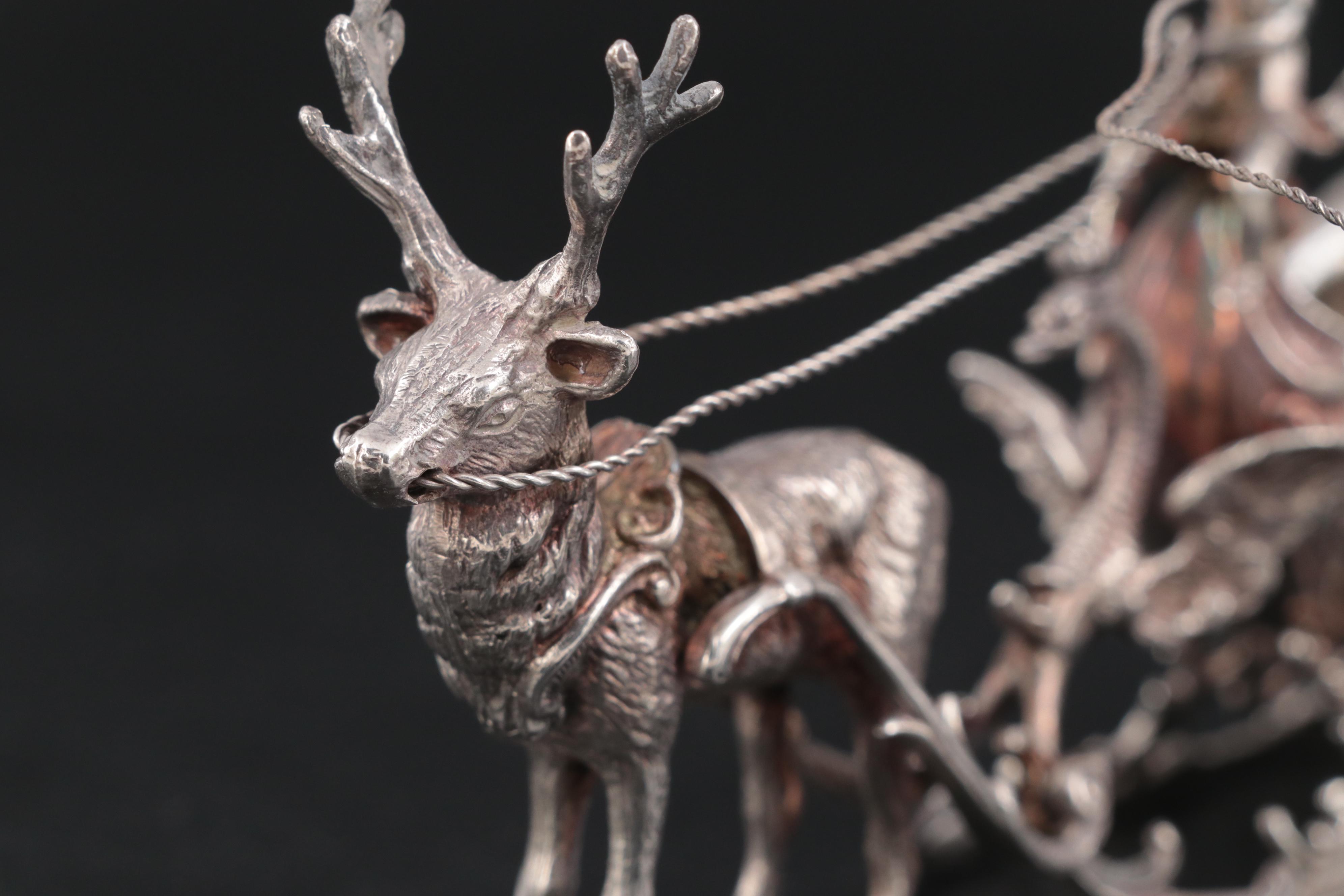 Continental European Baroque Revival Reindeer and Sleigh Sterling Salt Cellar