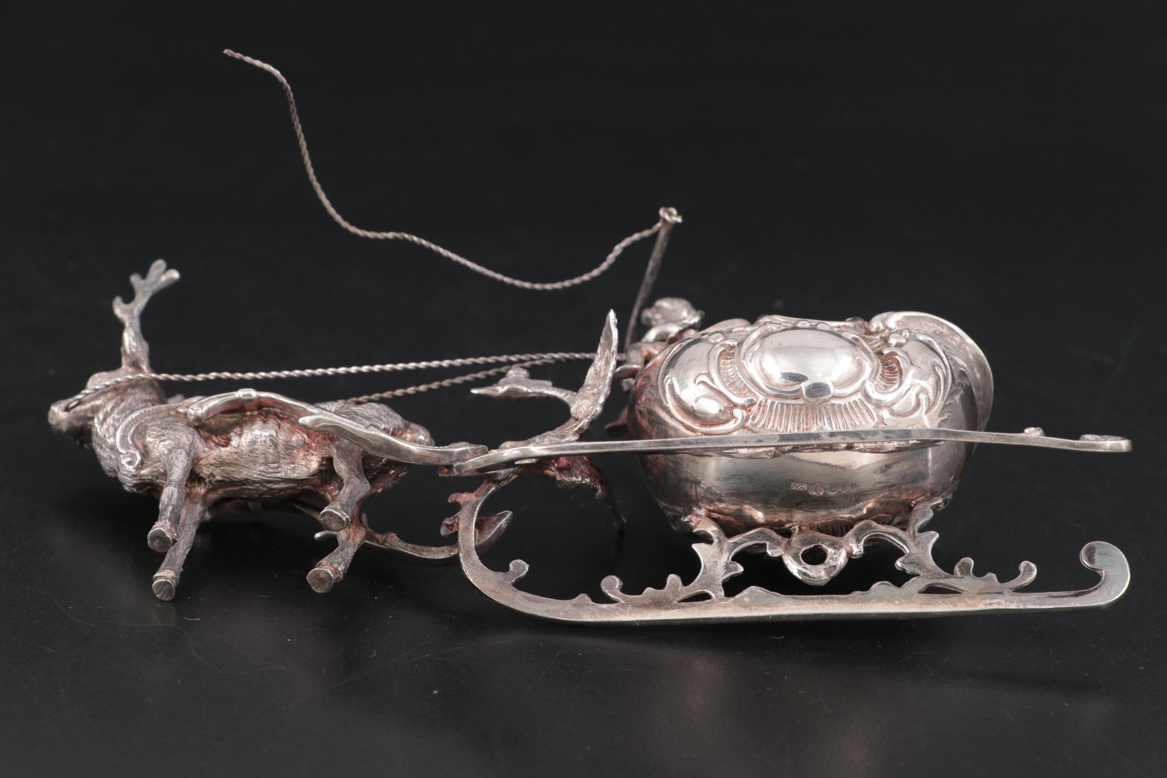 Continental European Baroque Revival Reindeer and Sleigh Sterling Salt Cellar