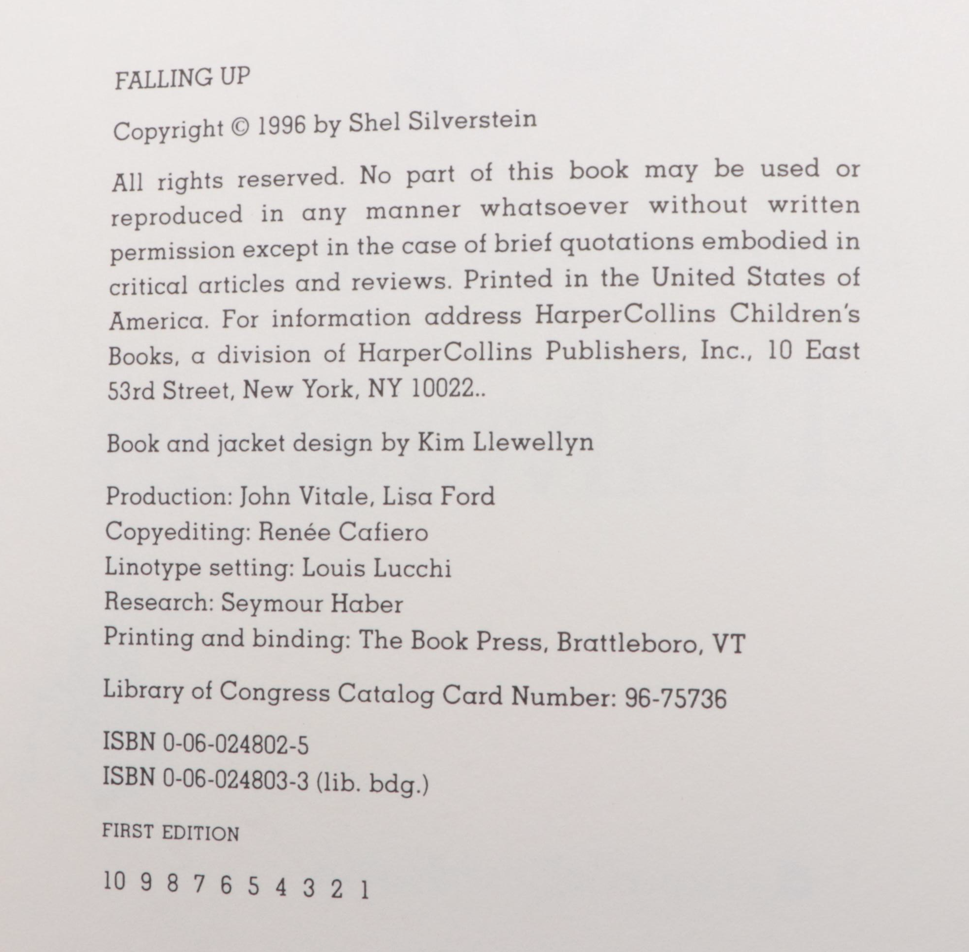 First Edition "Falling Up" by Shel Silverstein, 1996