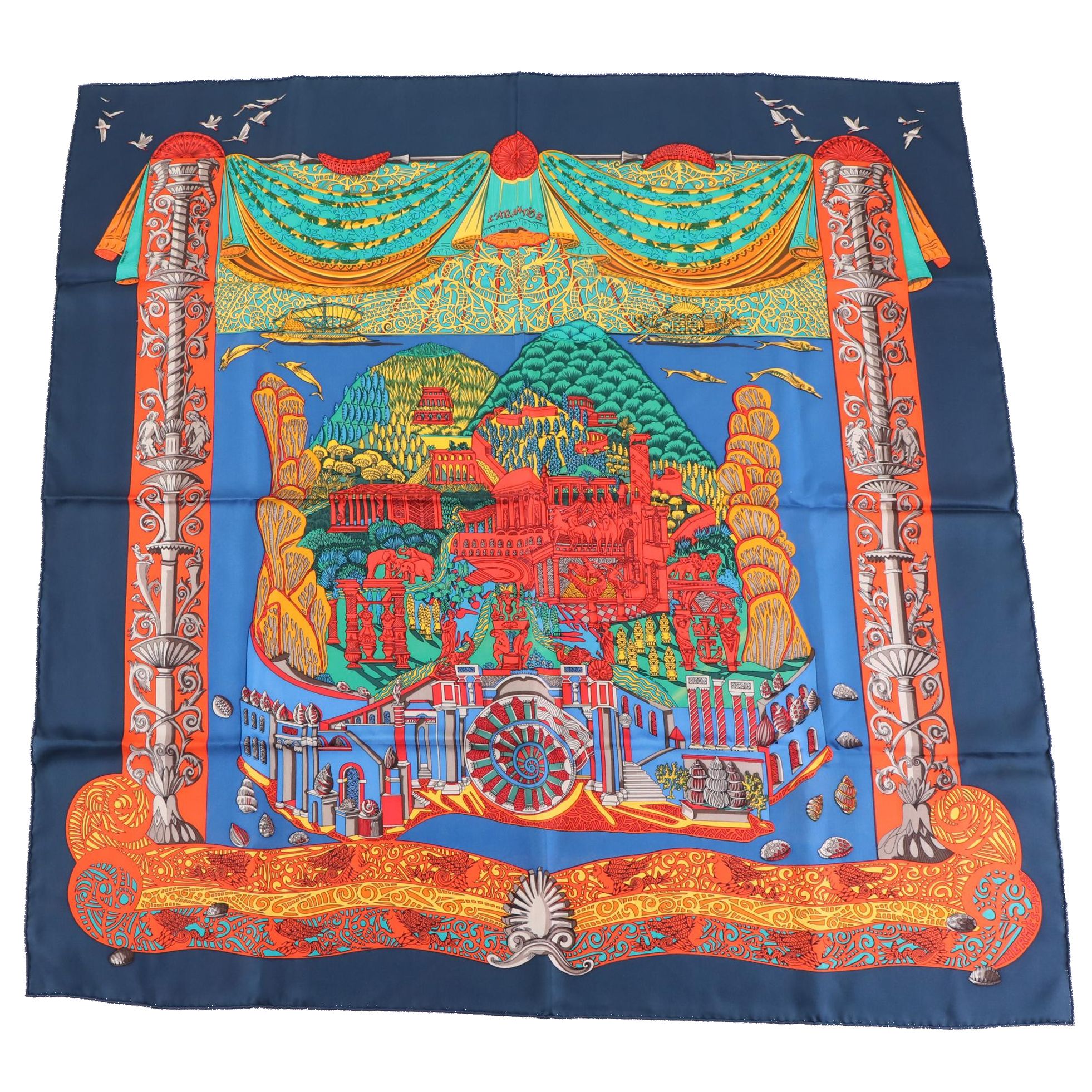 Hermès "L'Atlantide" Scarf 90 in Silk Twill
