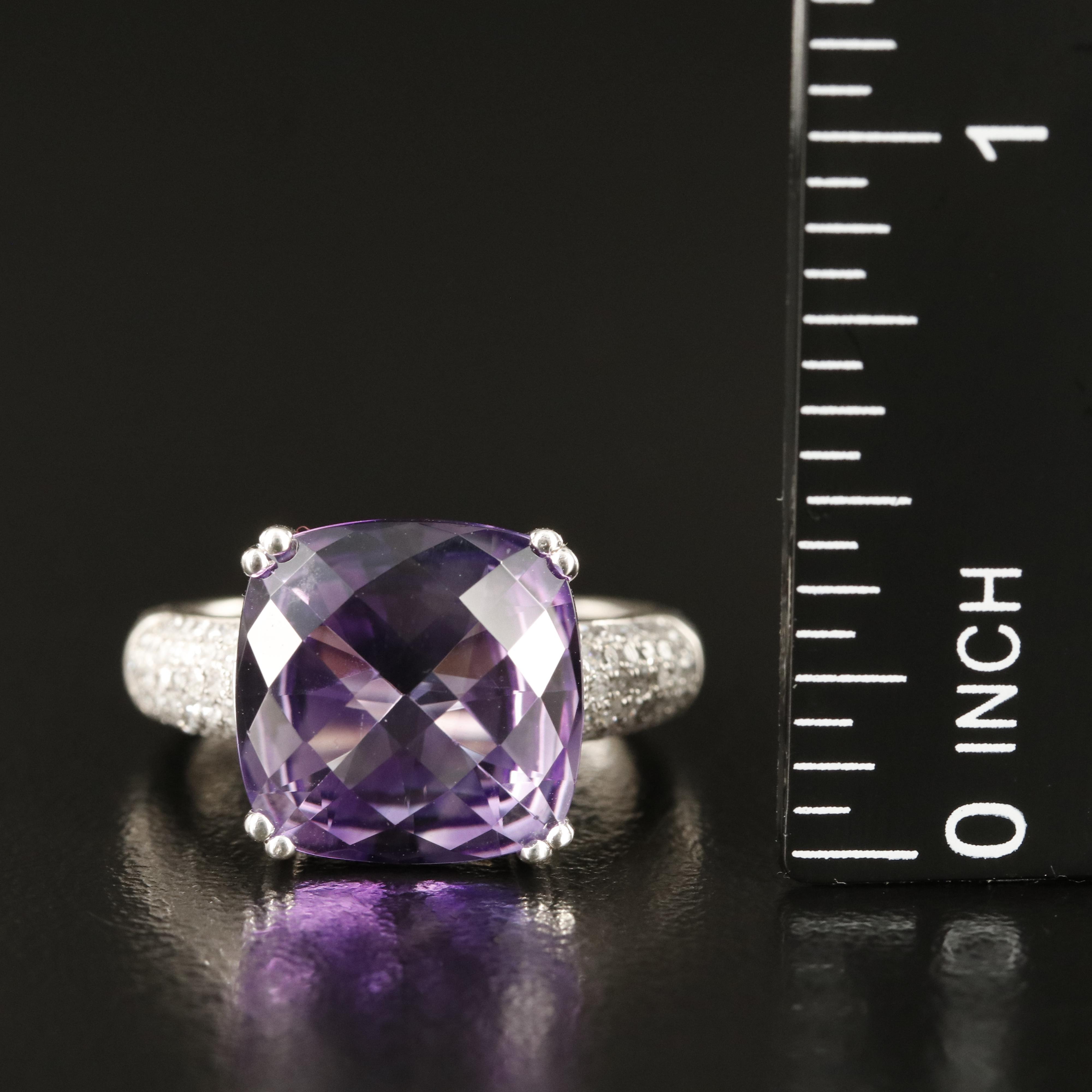 Sterling Amethyst Ring with Pavé Diamond Shoulders
