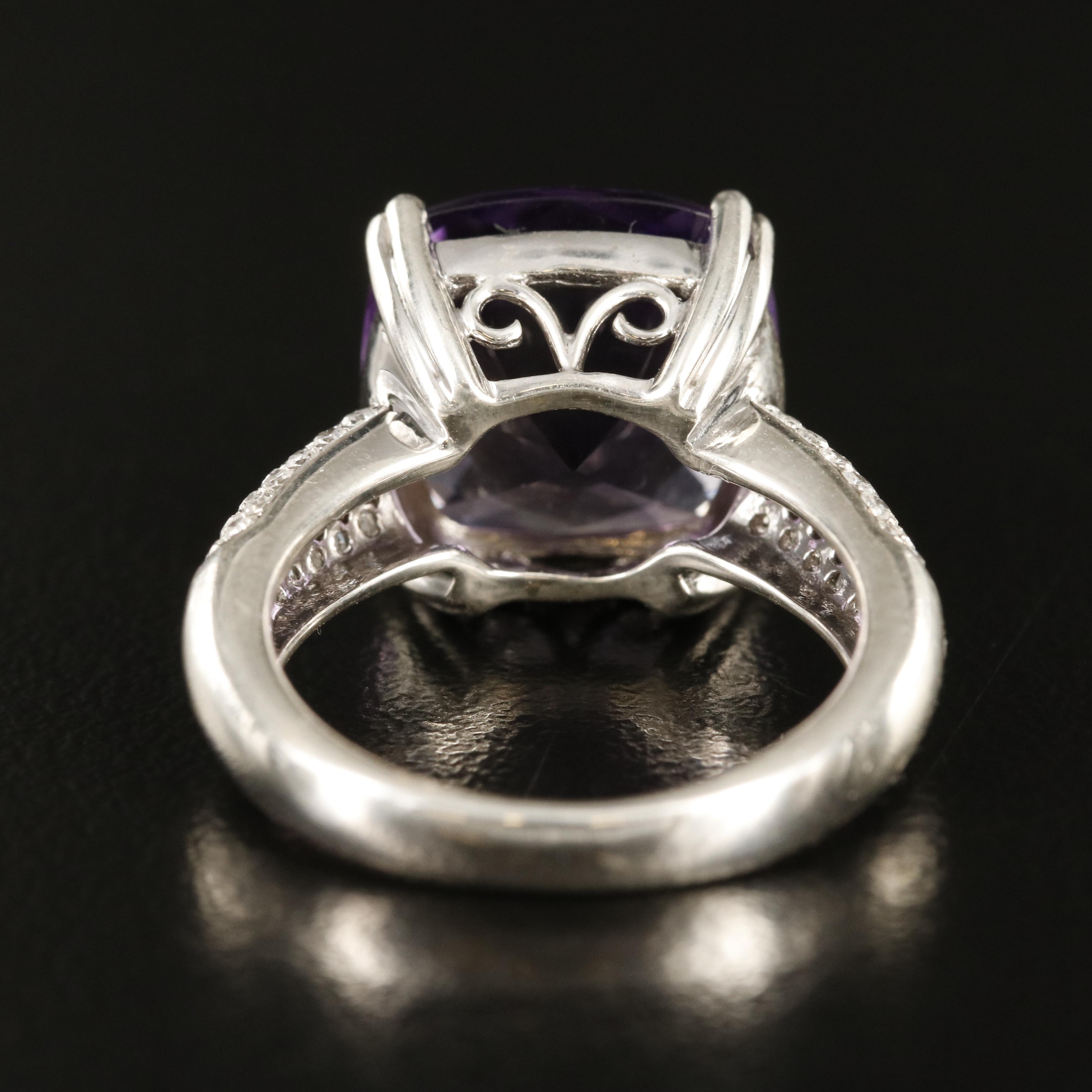 Sterling Amethyst Ring with Pavé Diamond Shoulders