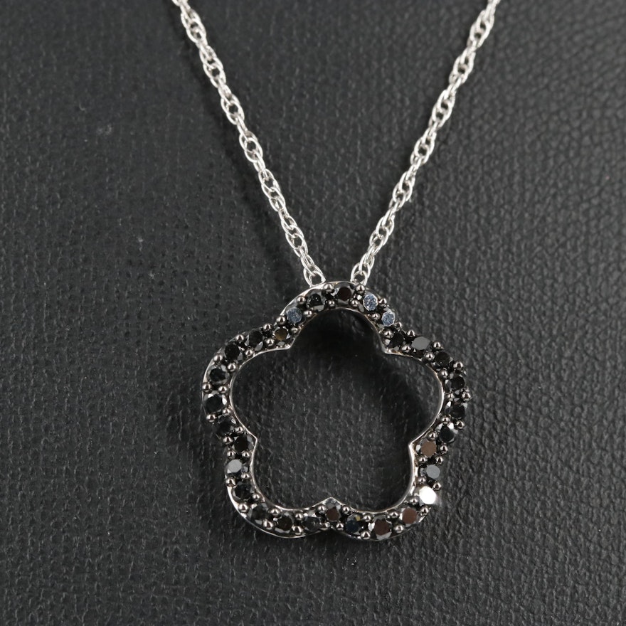 Sterling Diamond Floating Flower Pendant Necklace
