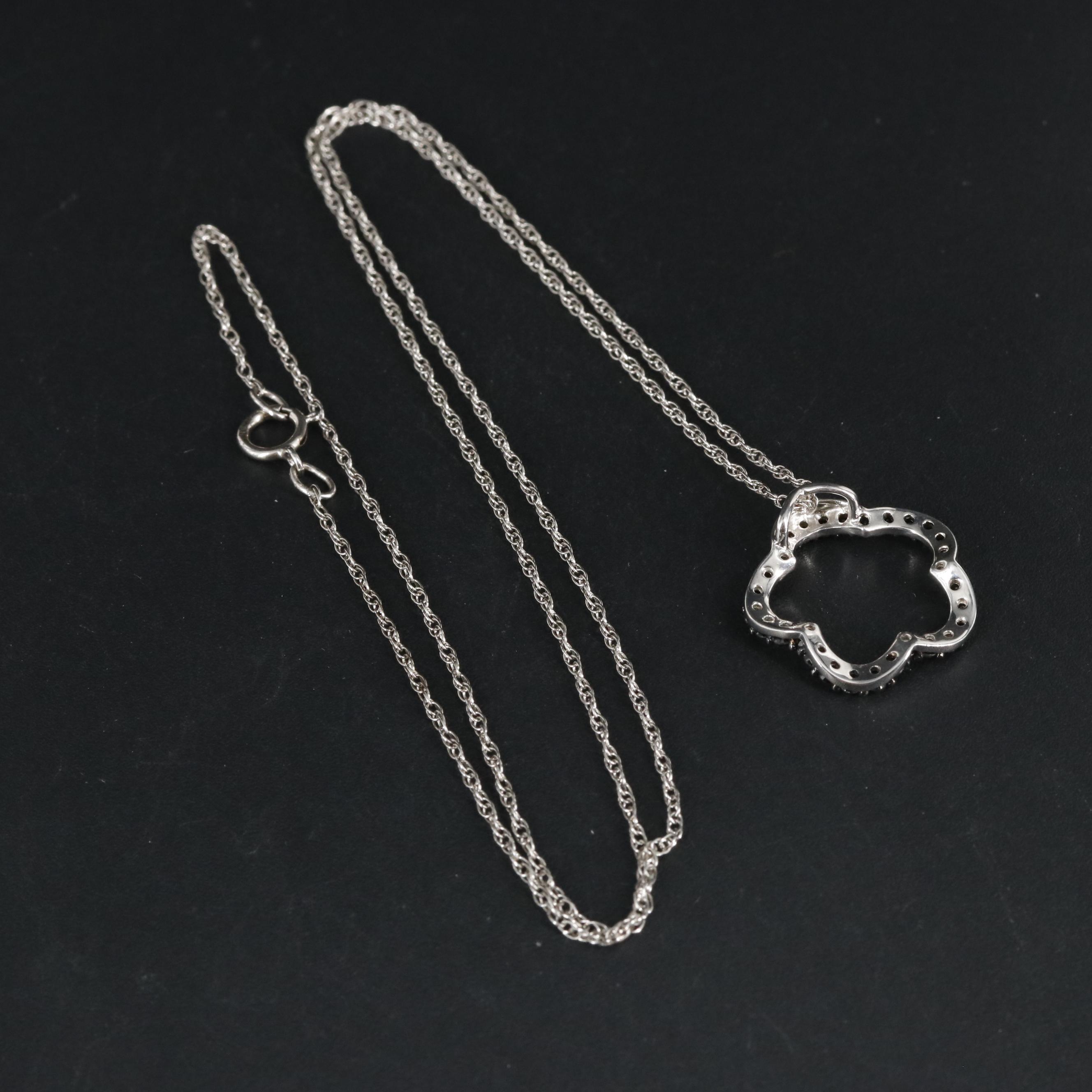 Sterling Diamond Floating Flower Pendant Necklace