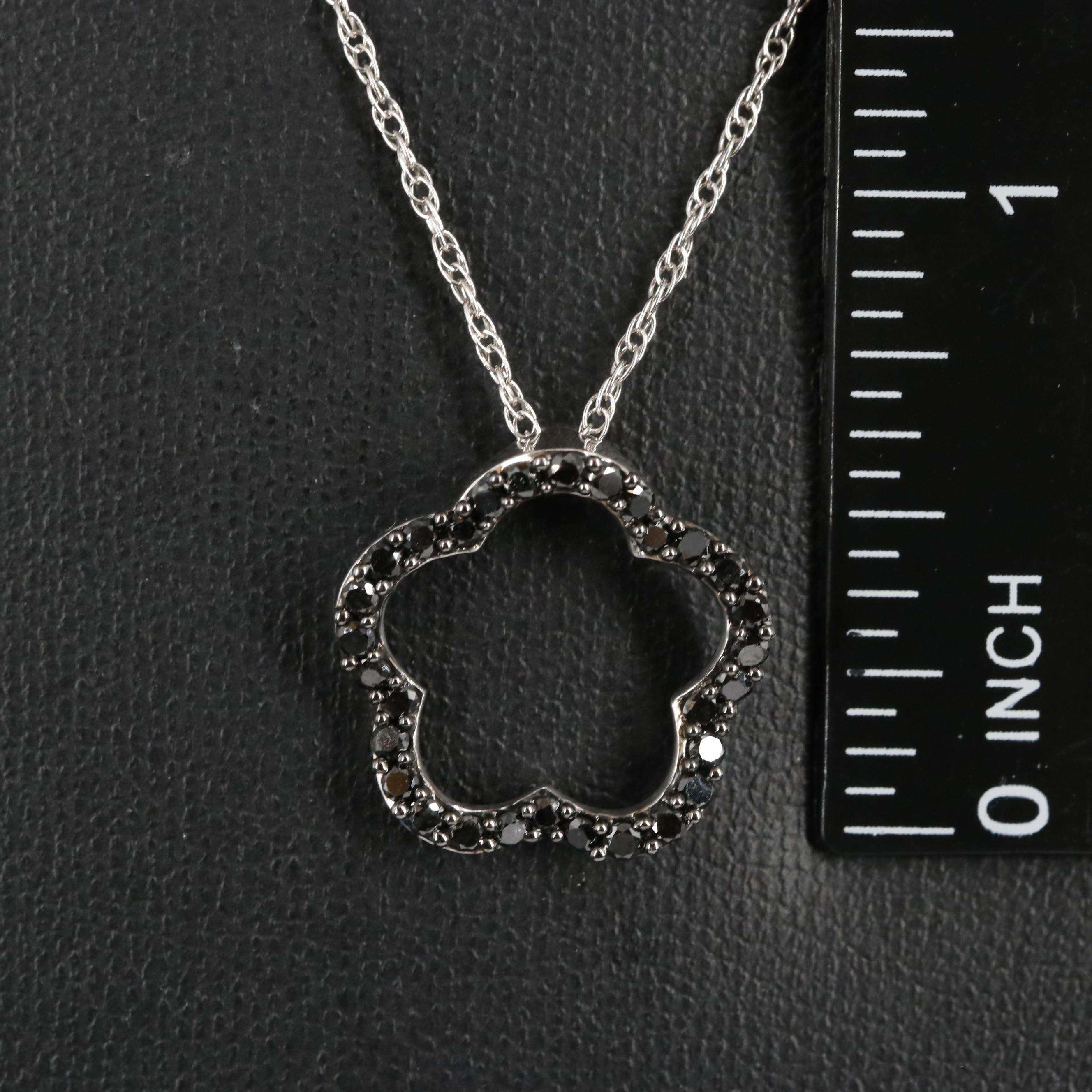 Sterling Diamond Floating Flower Pendant Necklace