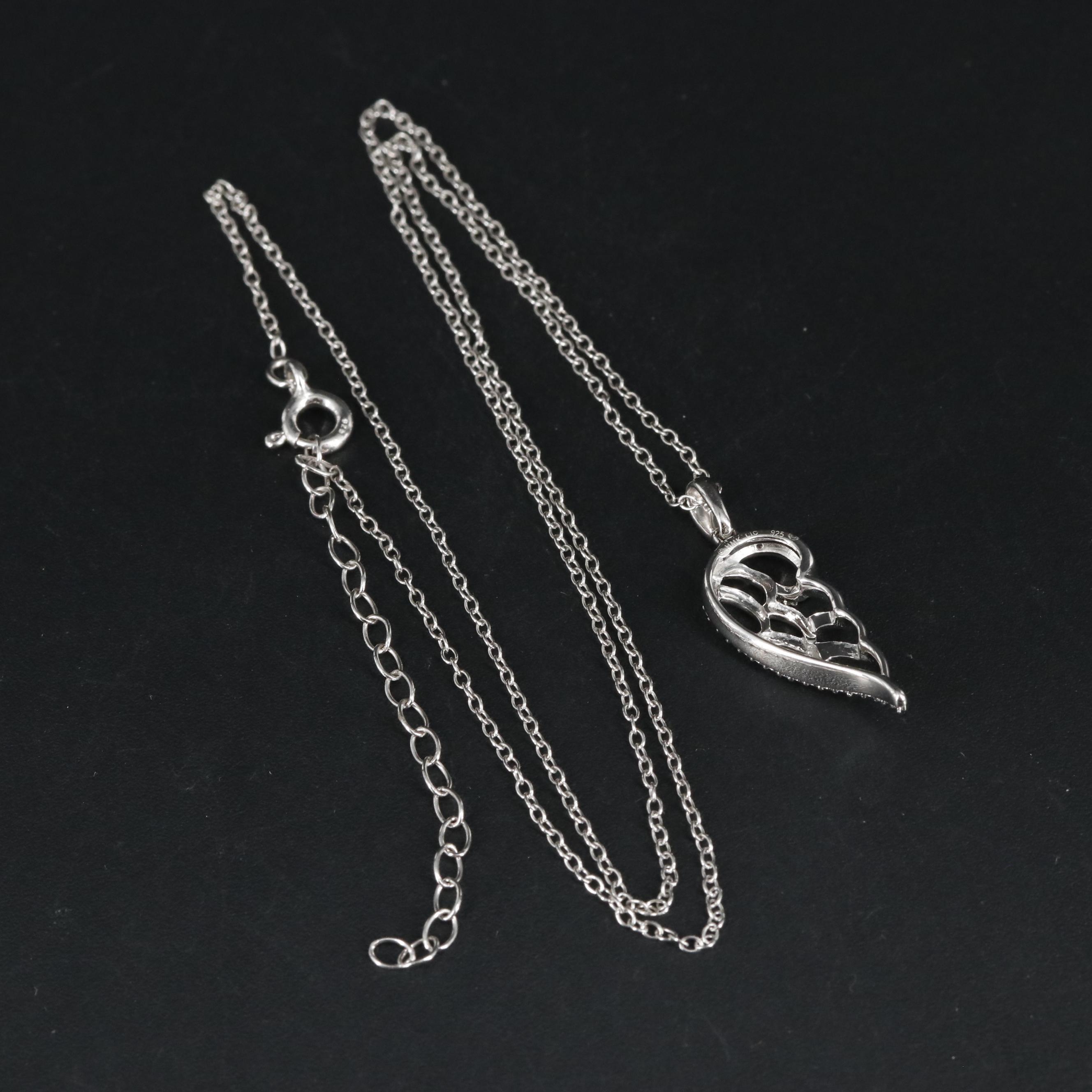 Sterling 0.01 CTW Diamond Angel Wing Pendant Necklace