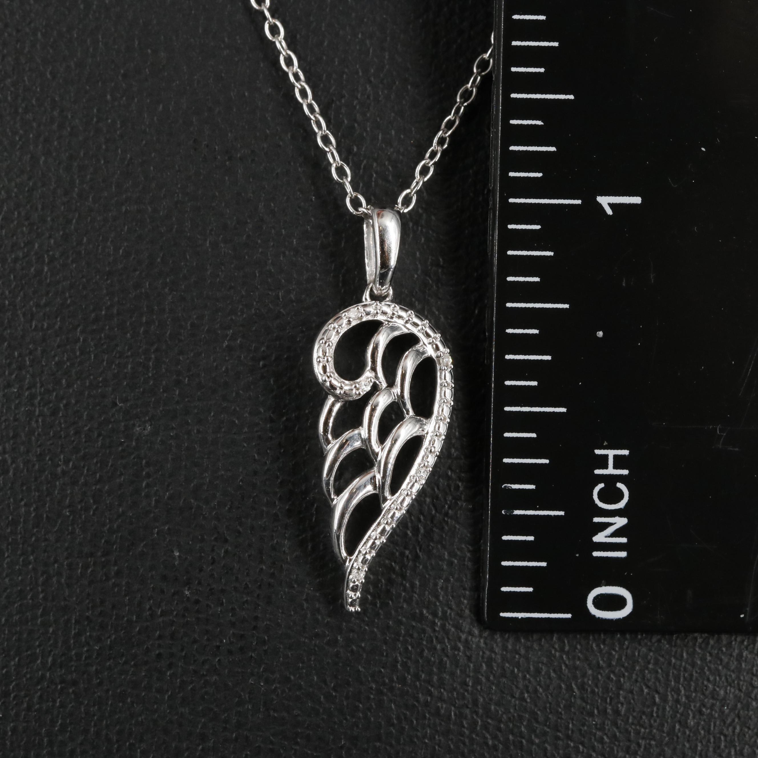 Sterling 0.01 CTW Diamond Angel Wing Pendant Necklace