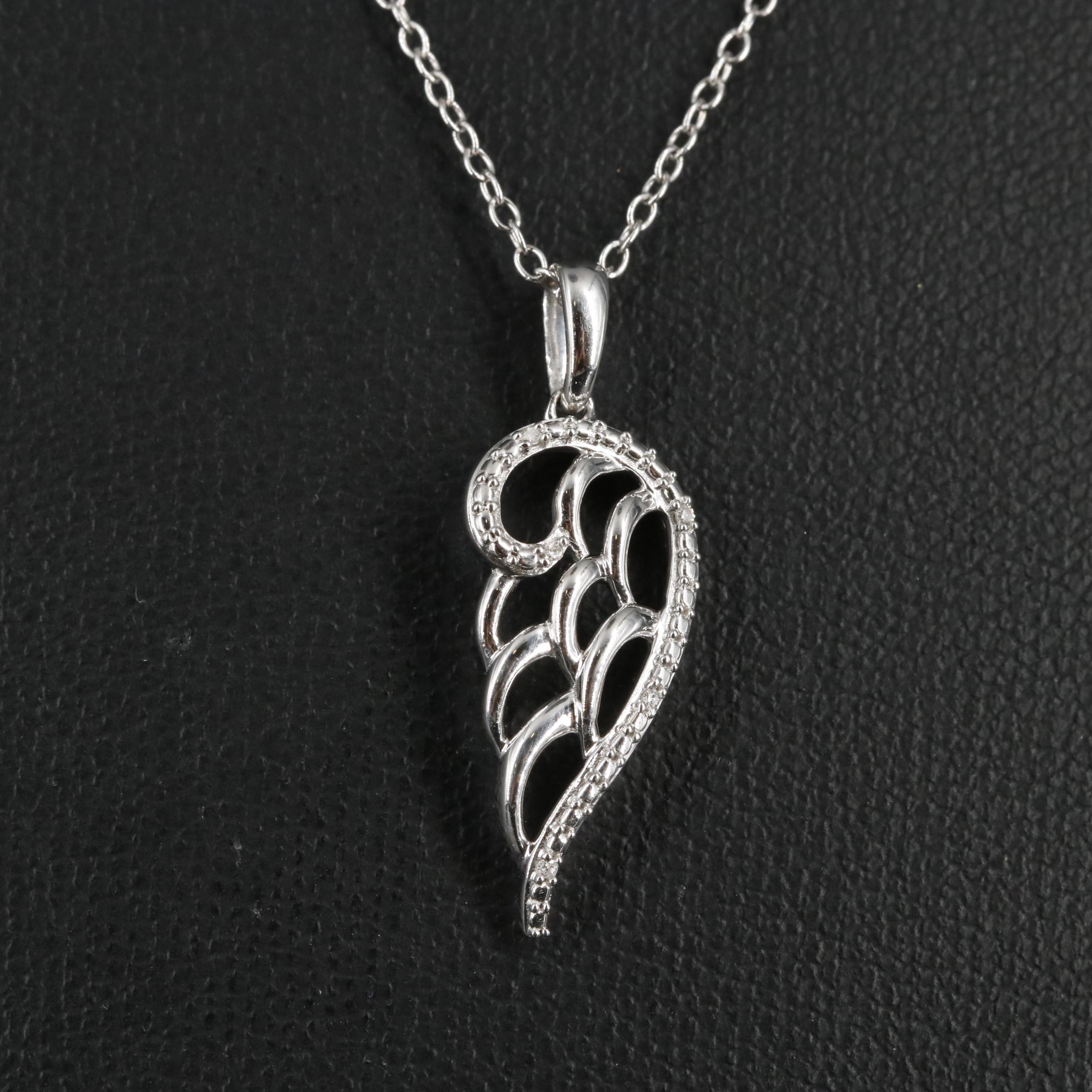 Sterling 0.01 CTW Diamond Angel Wing Pendant Necklace