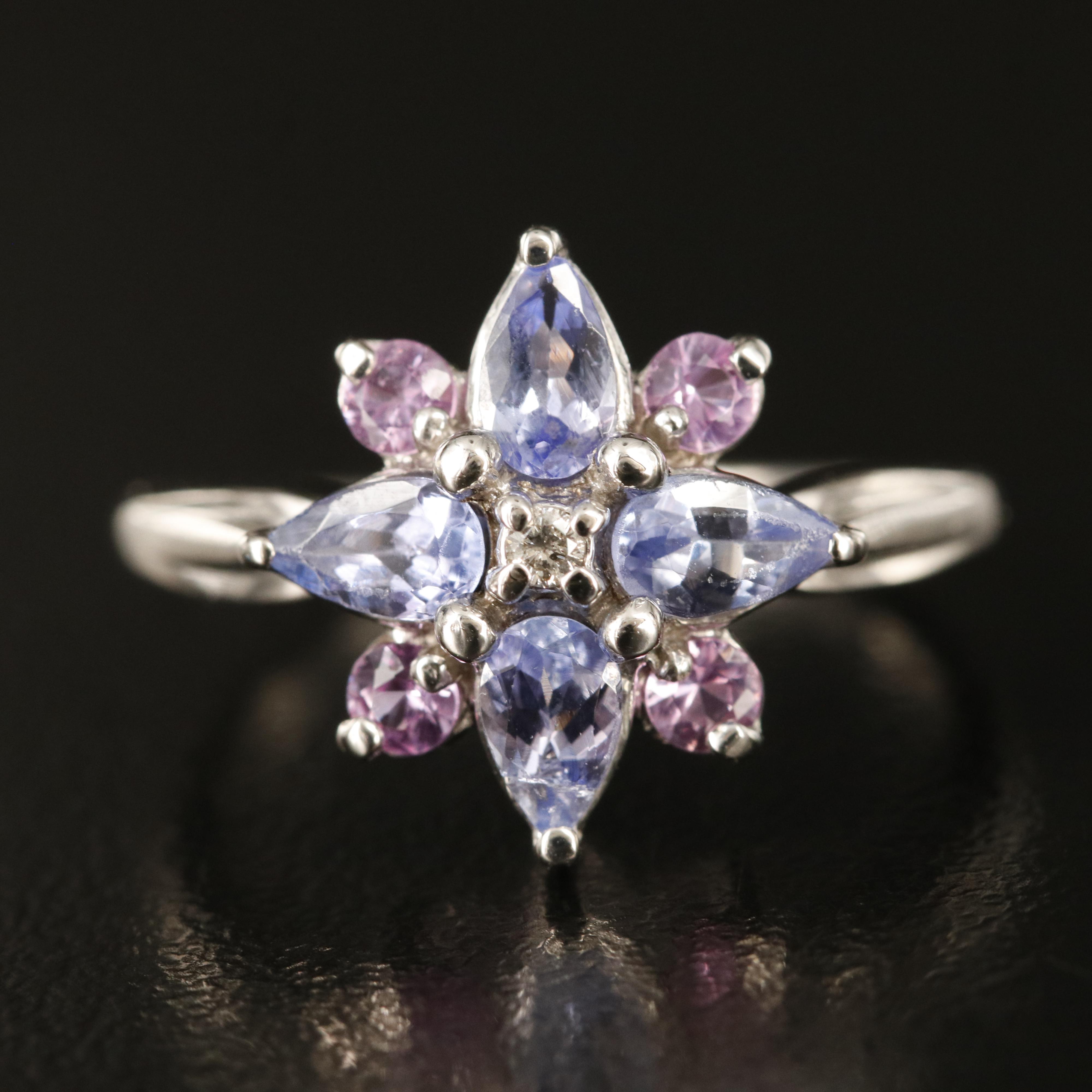 14K Diamond, Tanzanite and Topaz Ring