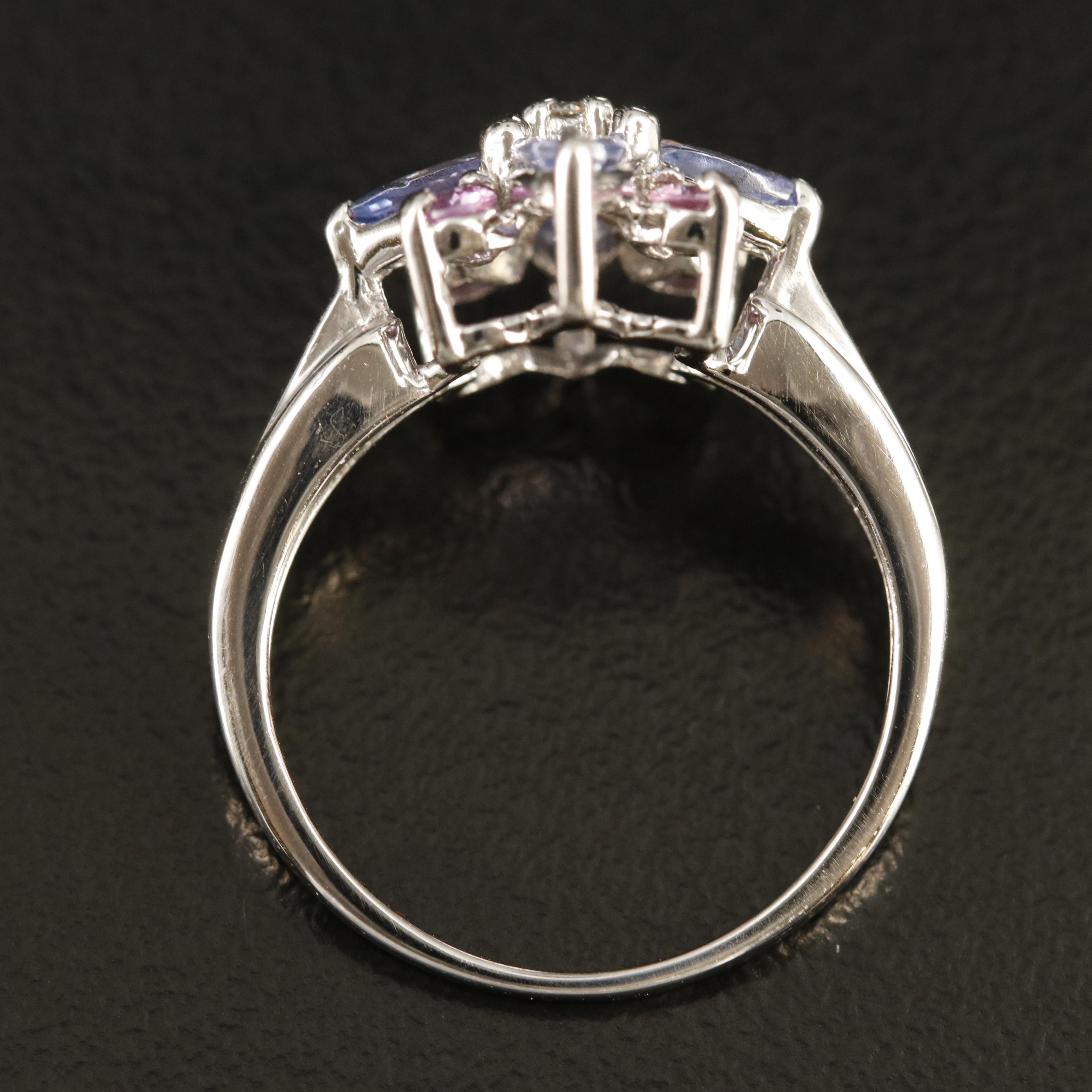 14K Diamond, Tanzanite and Topaz Ring