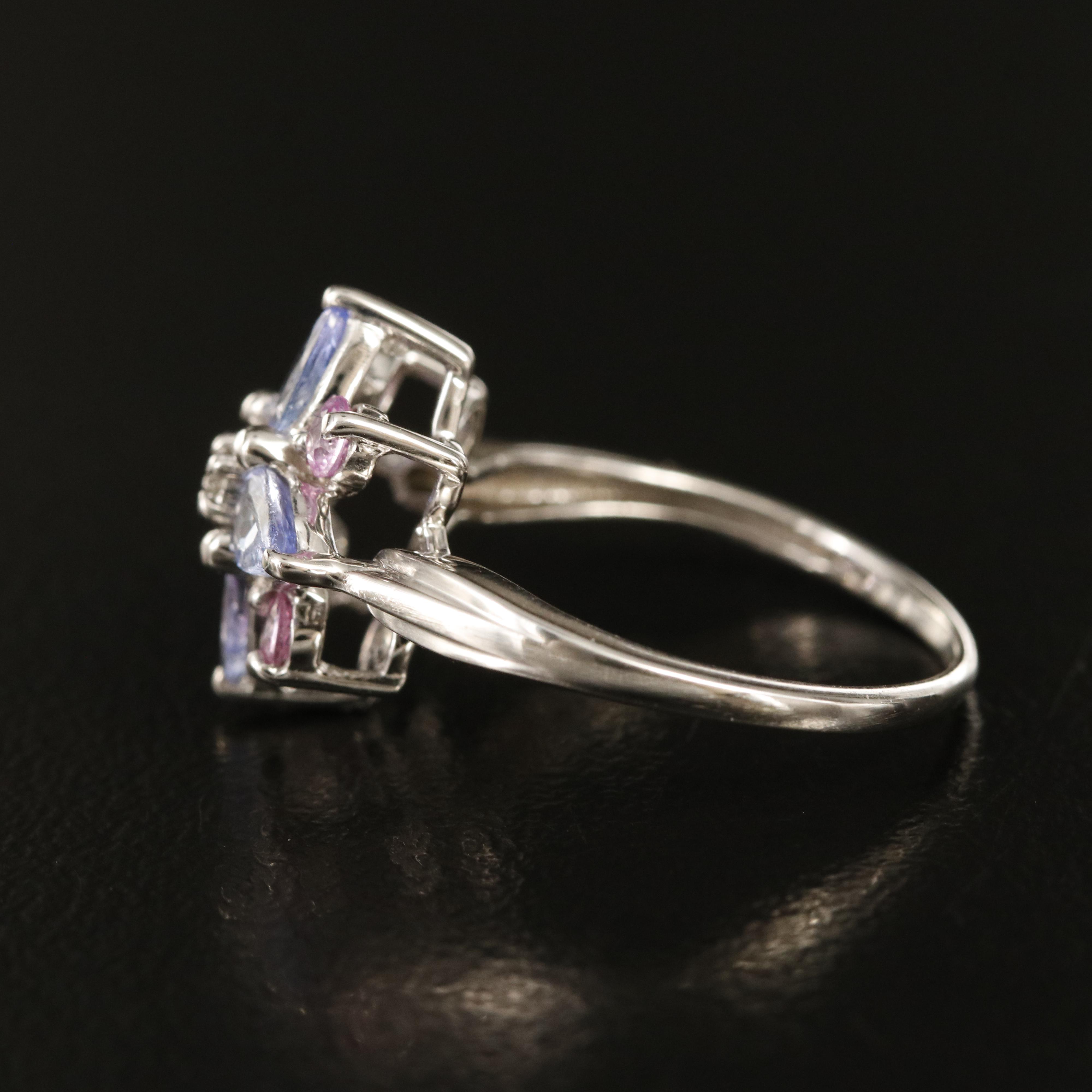 14K Diamond, Tanzanite and Topaz Ring