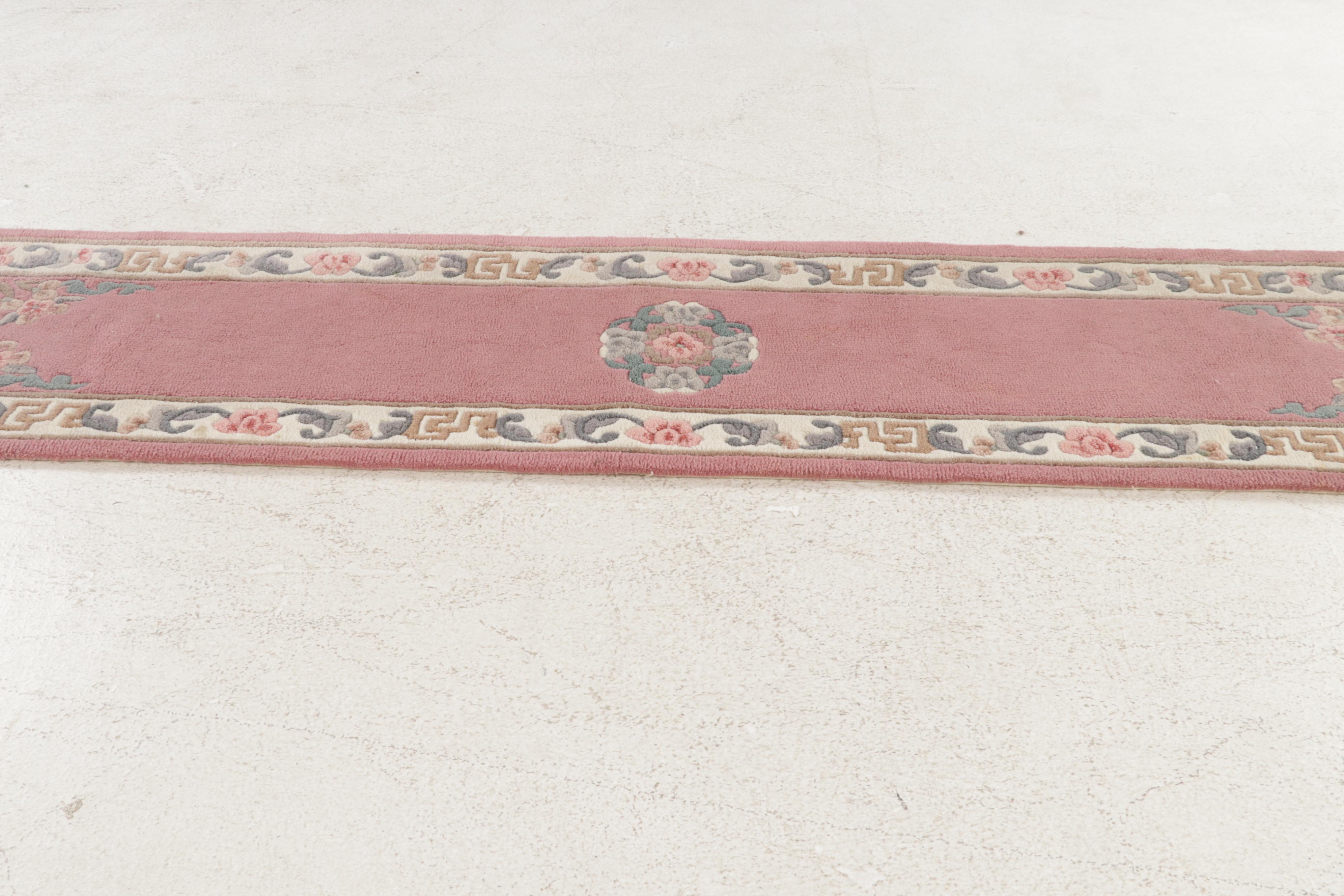 2' x 8'8 Hand-Tufted and Carved Chinese Aubusson Carpet Runner