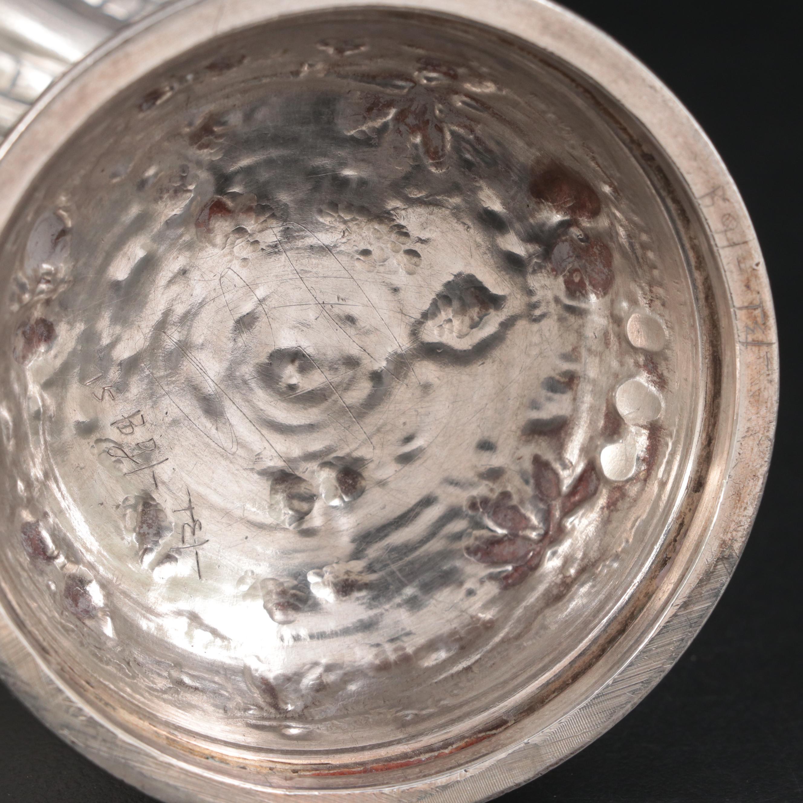 Baroque Revival Unicorn and Shell Bowl Sterling Silver Salt Cellar