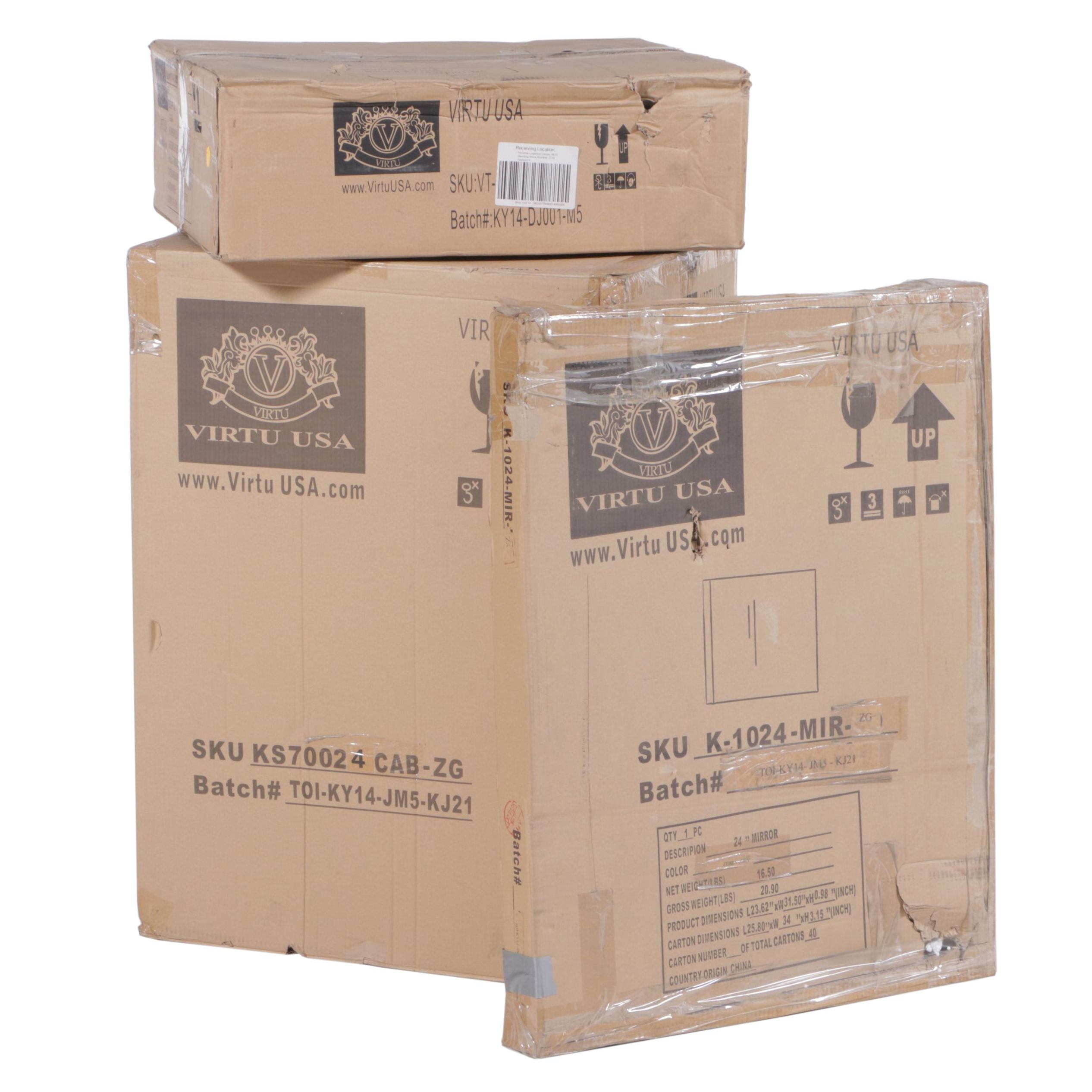 Virtu USA "Dior" Bath Vanity Cabinet Plus Sink and Wall Mirror in Zebra Grey