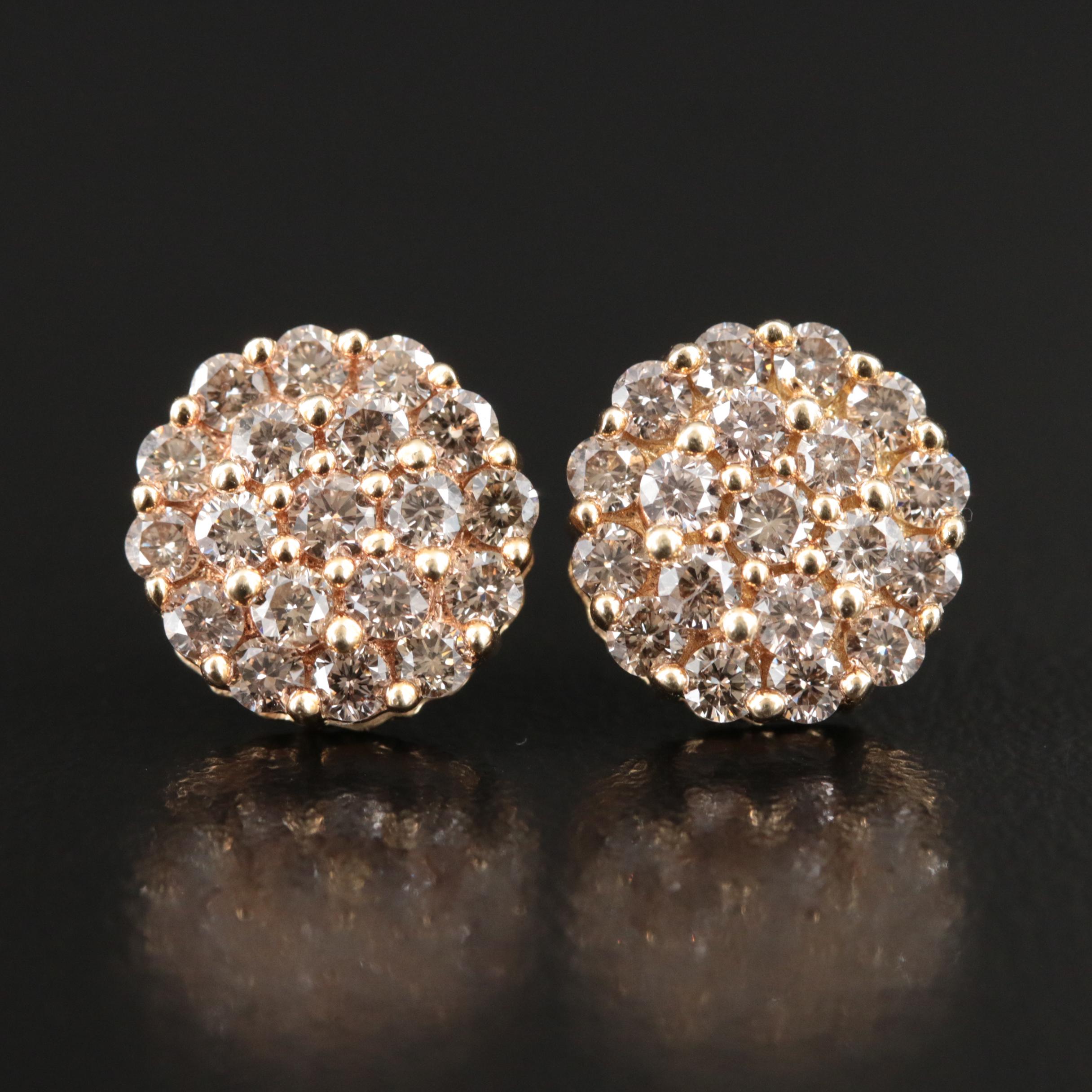 10K 1.68 CTW Diamond Cluster Stud Earrings