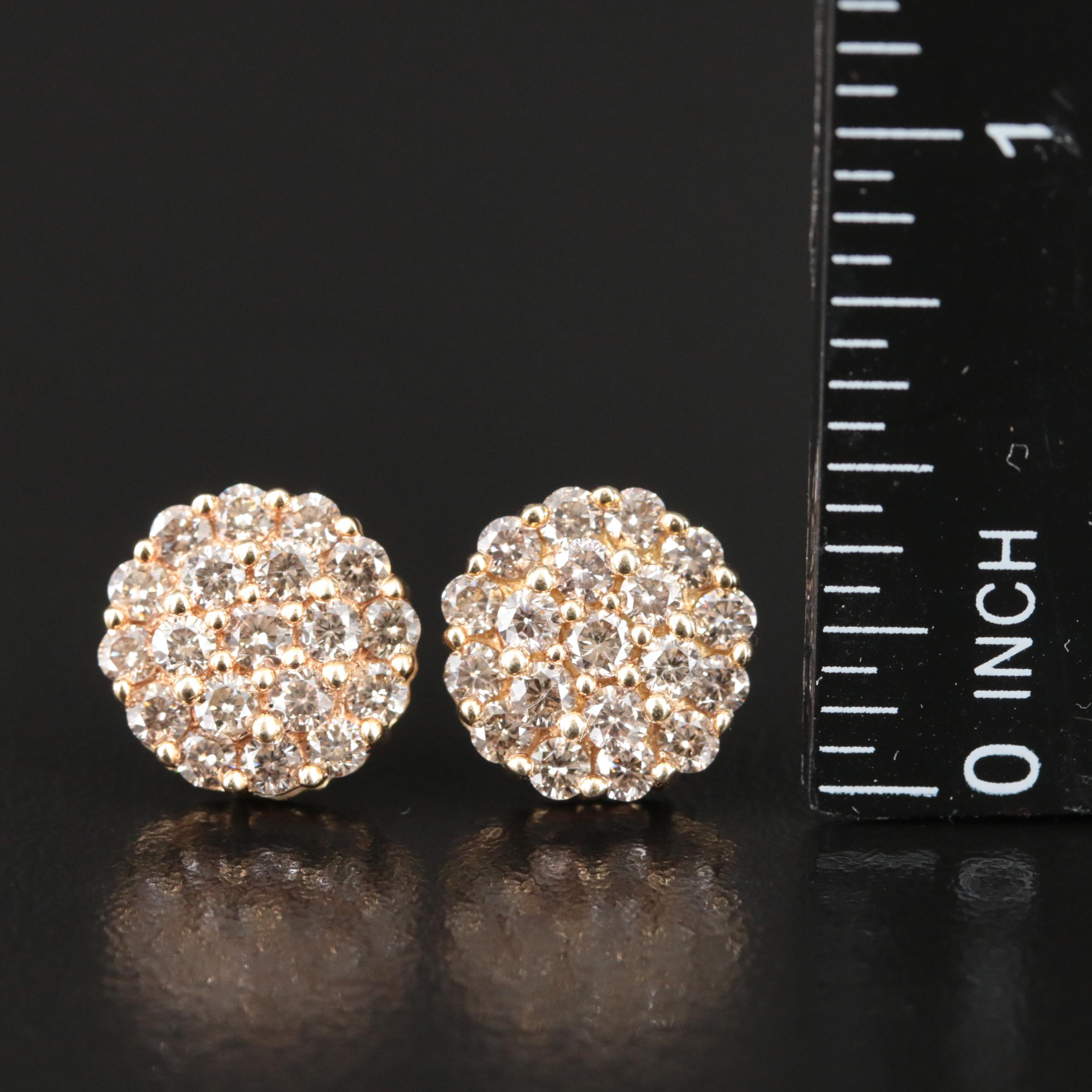 10K 1.68 CTW Diamond Cluster Stud Earrings