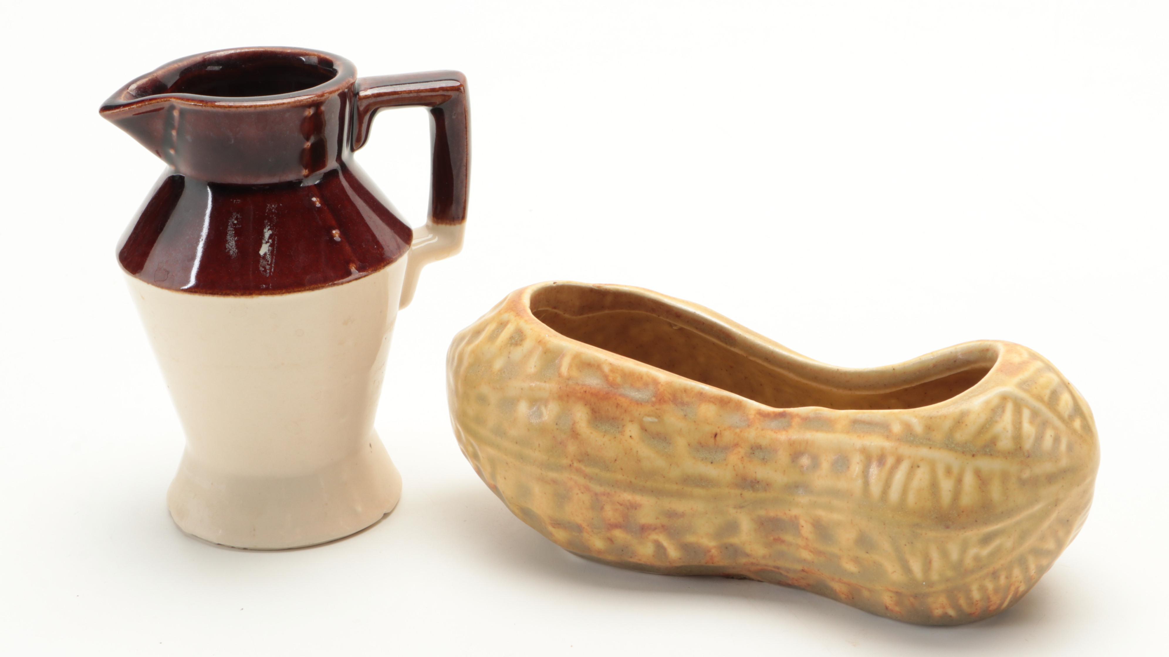 Armbee Nut Bowl with Other Novelty Tableware and Two Tone Pitcher, Mid-20th C.