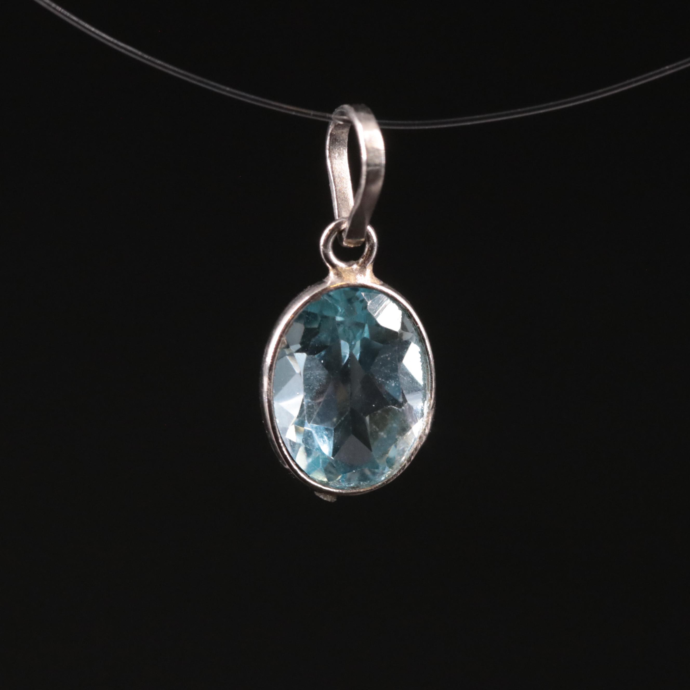 14K Blue Topaz Pendant