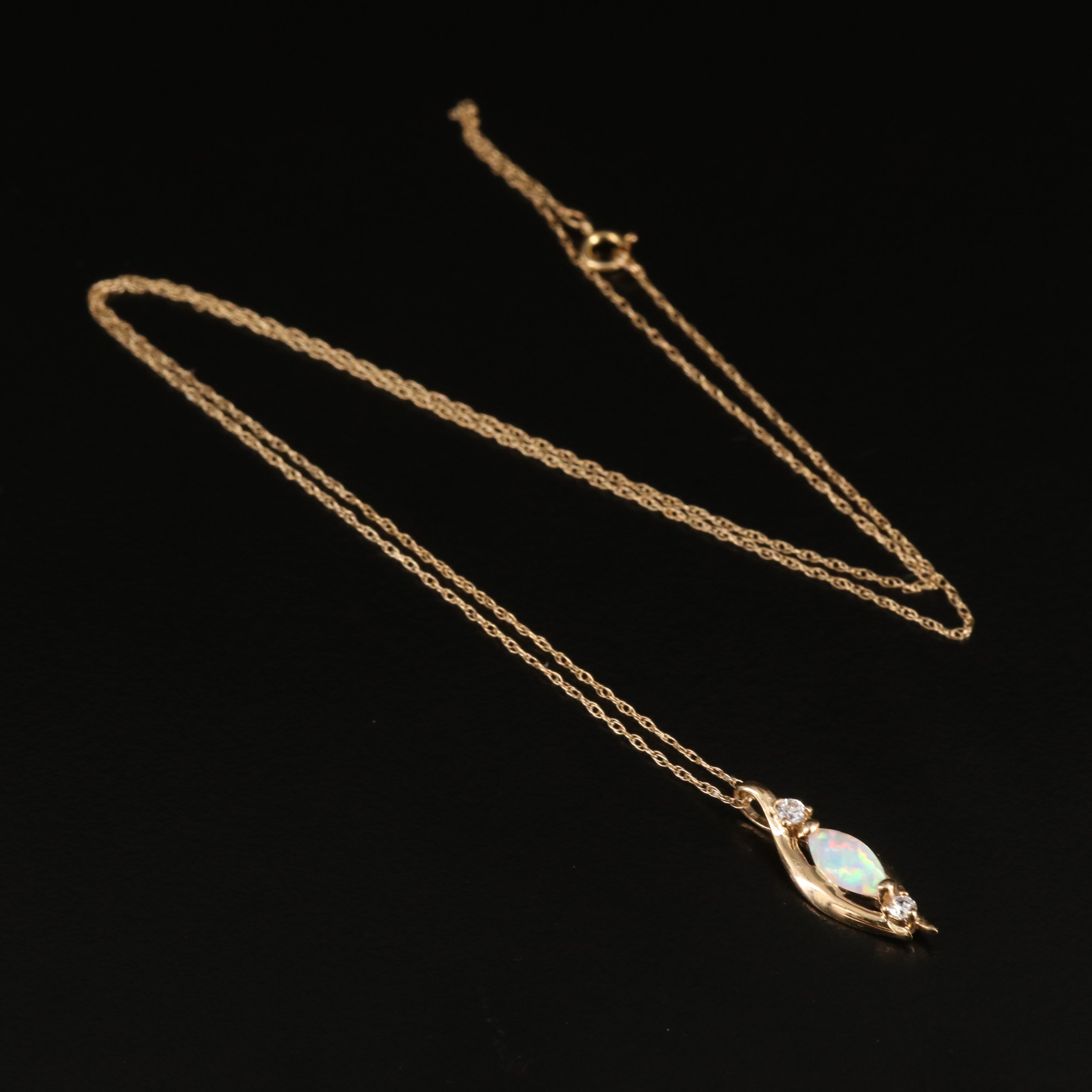 10K Opal and Cubic Zirconia Necklace and Earrings