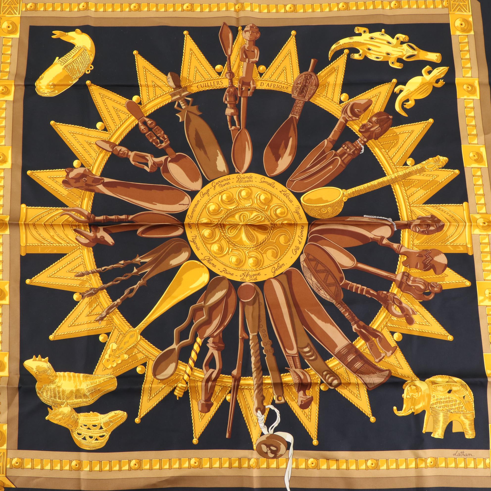 Hermès ''Cuillers d'Afrique'' Scarf 90 in Silk Twill