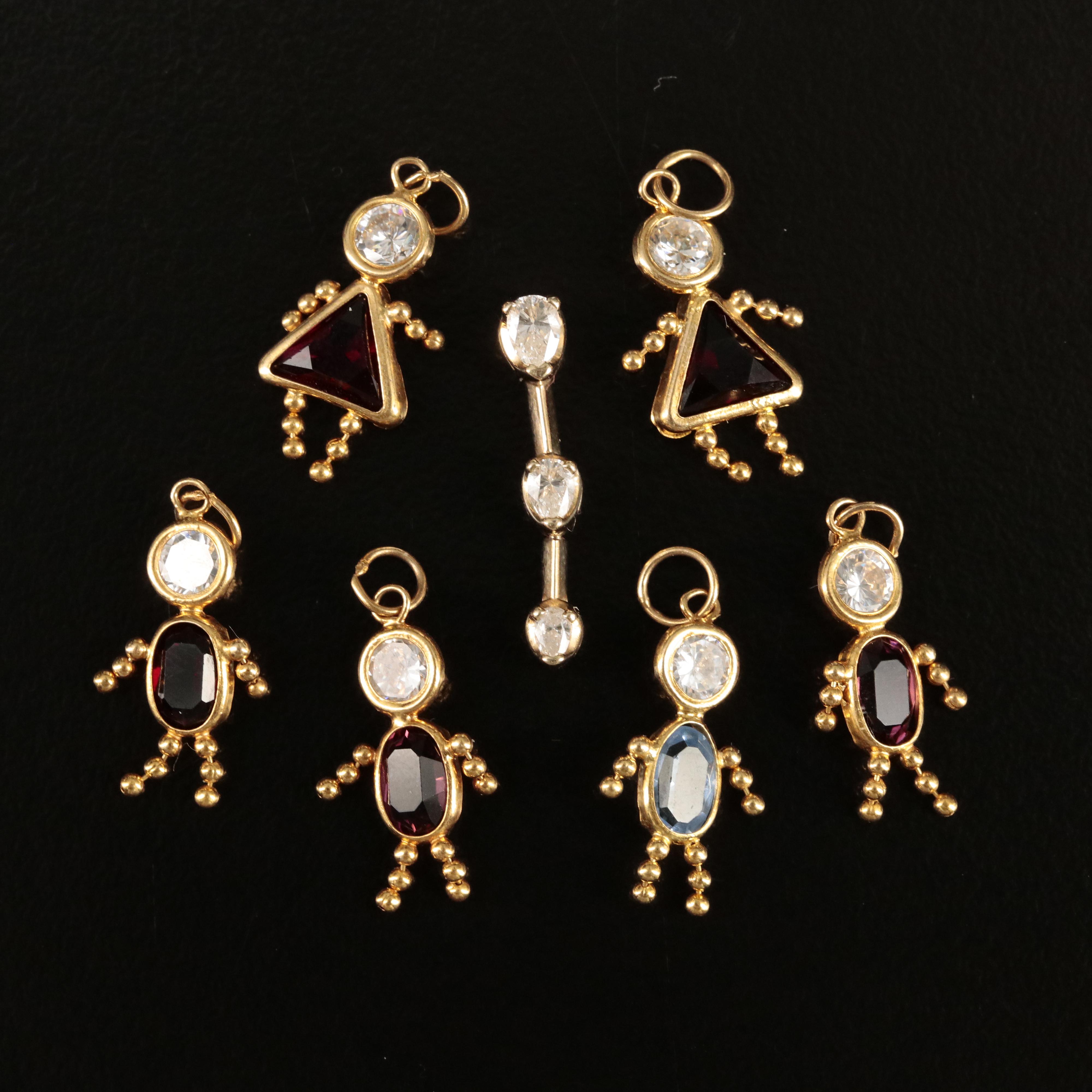 14K Diamond Tiered Pendant and Cubic Zirconia and Glass Children Charms