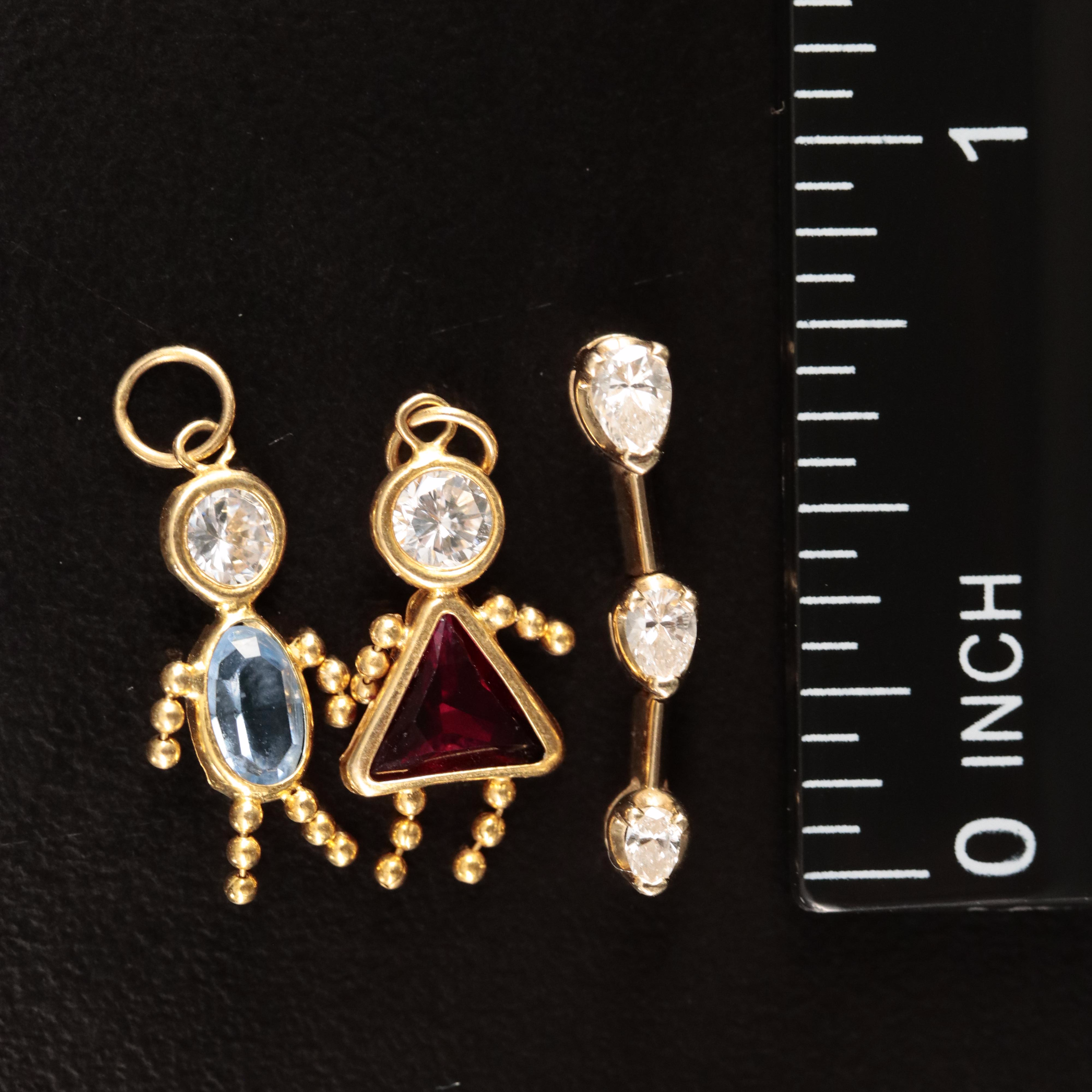 14K Diamond Tiered Pendant and Cubic Zirconia and Glass Children Charms