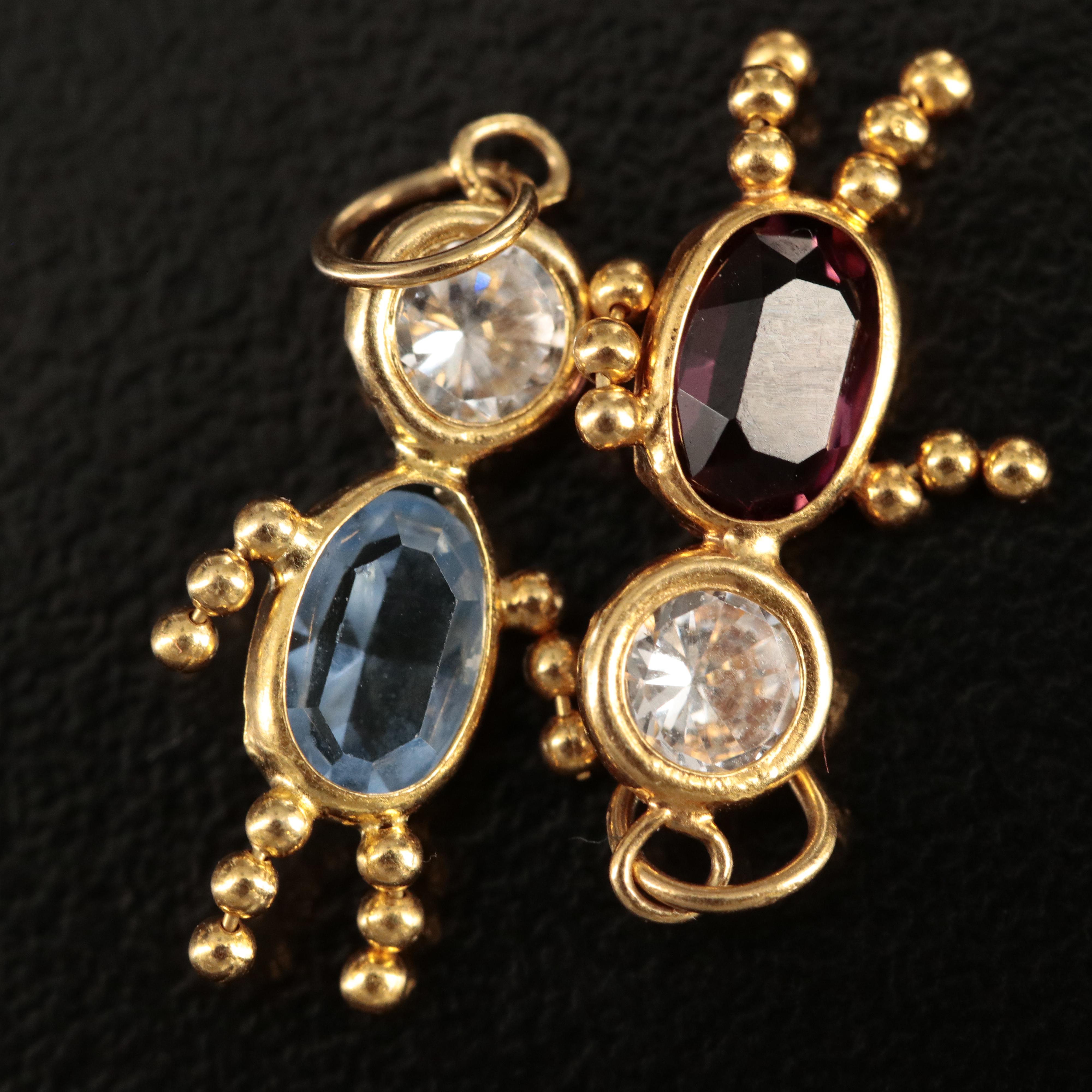 14K Diamond Tiered Pendant and Cubic Zirconia and Glass Children Charms