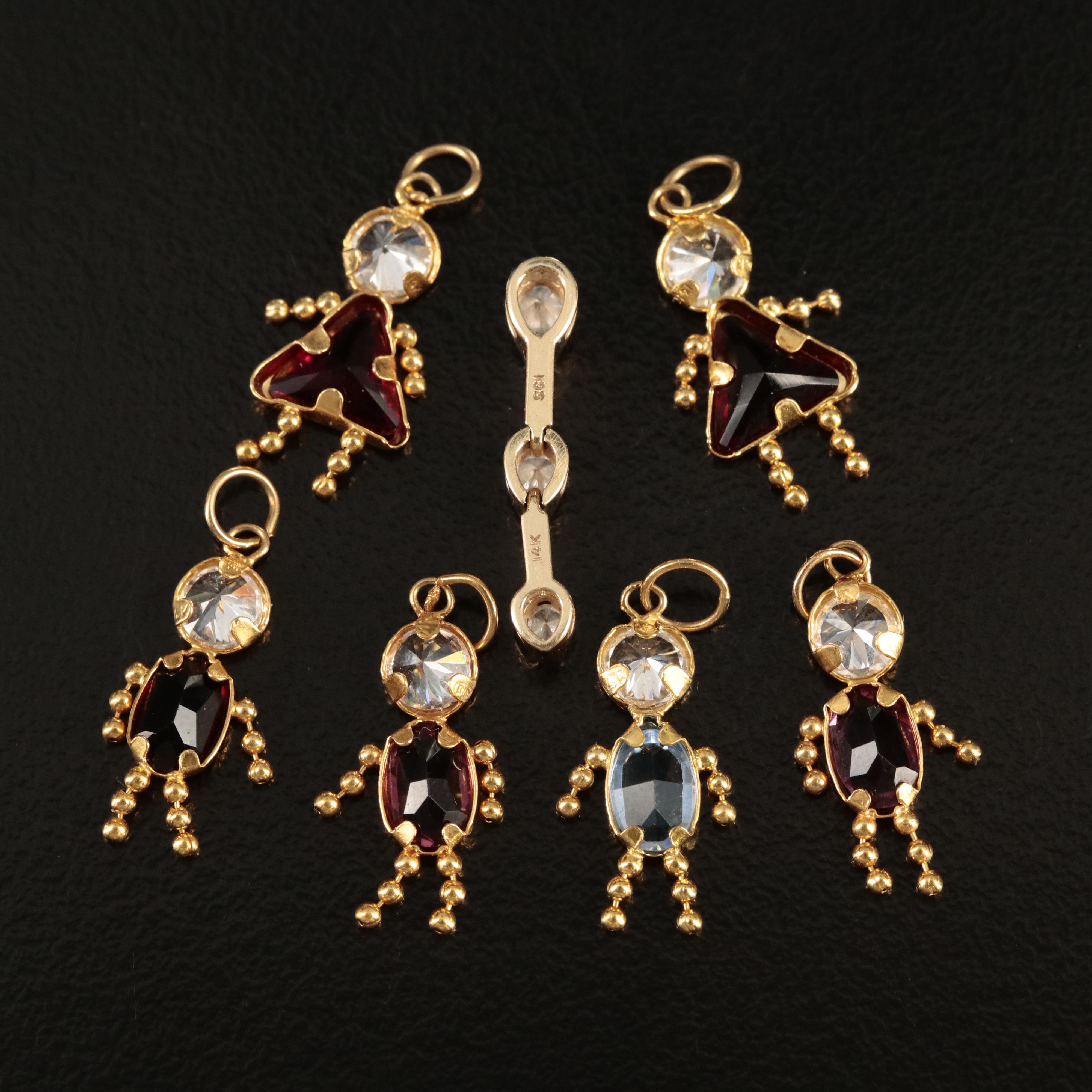 14K Diamond Tiered Pendant and Cubic Zirconia and Glass Children Charms