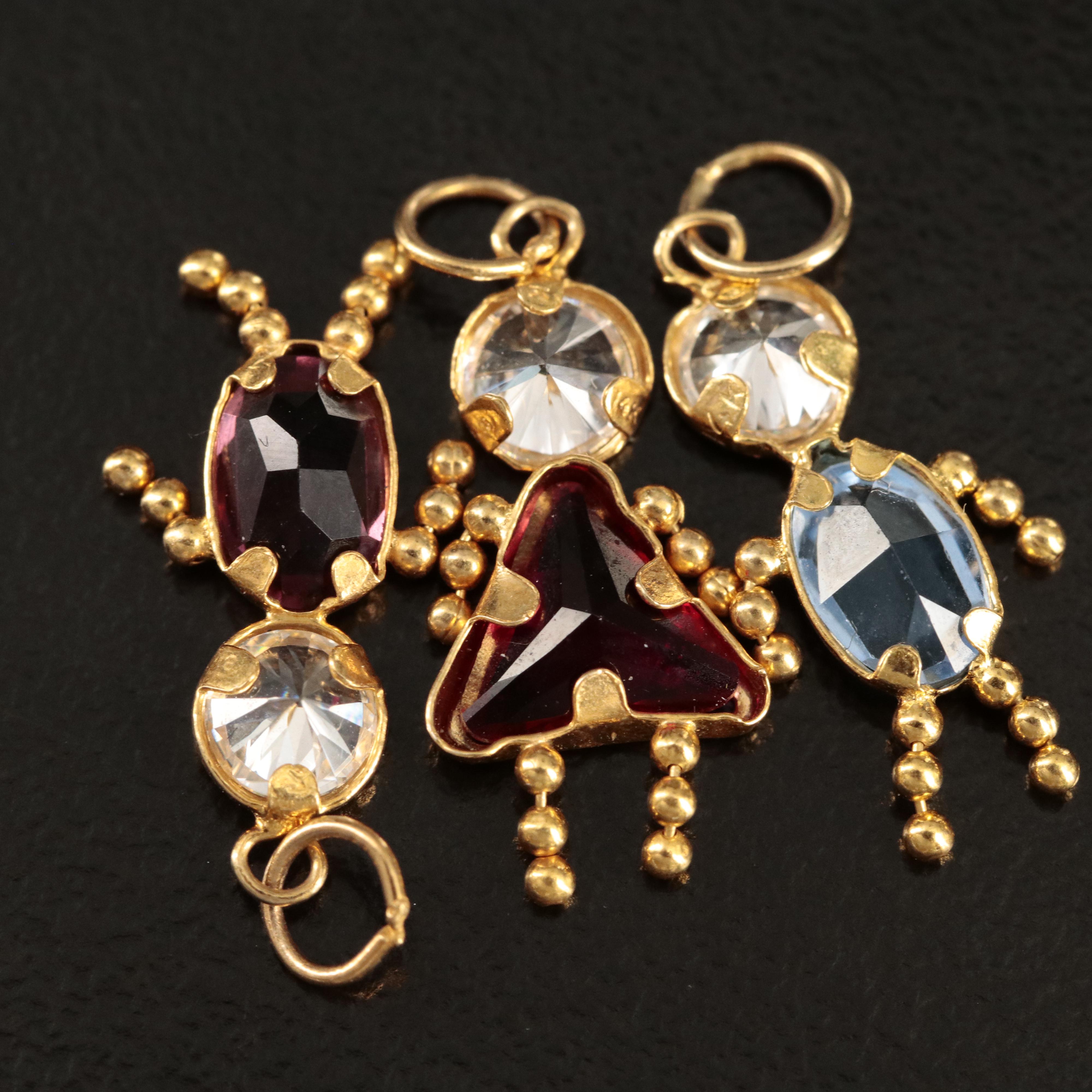 14K Diamond Tiered Pendant and Cubic Zirconia and Glass Children Charms