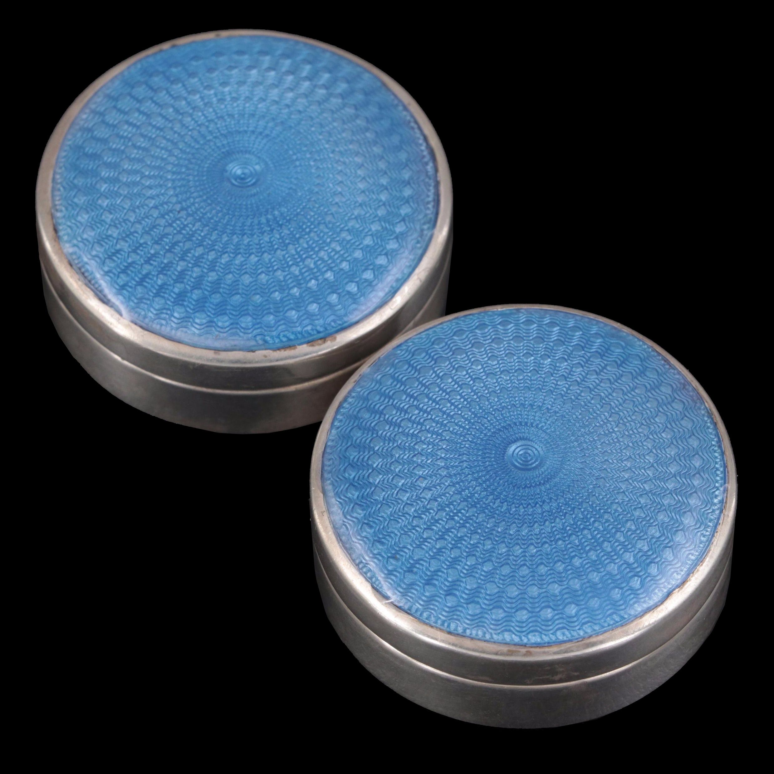 Mappin & Webb English Guilloche Enamel and Sterling Patch Boxes, 1931