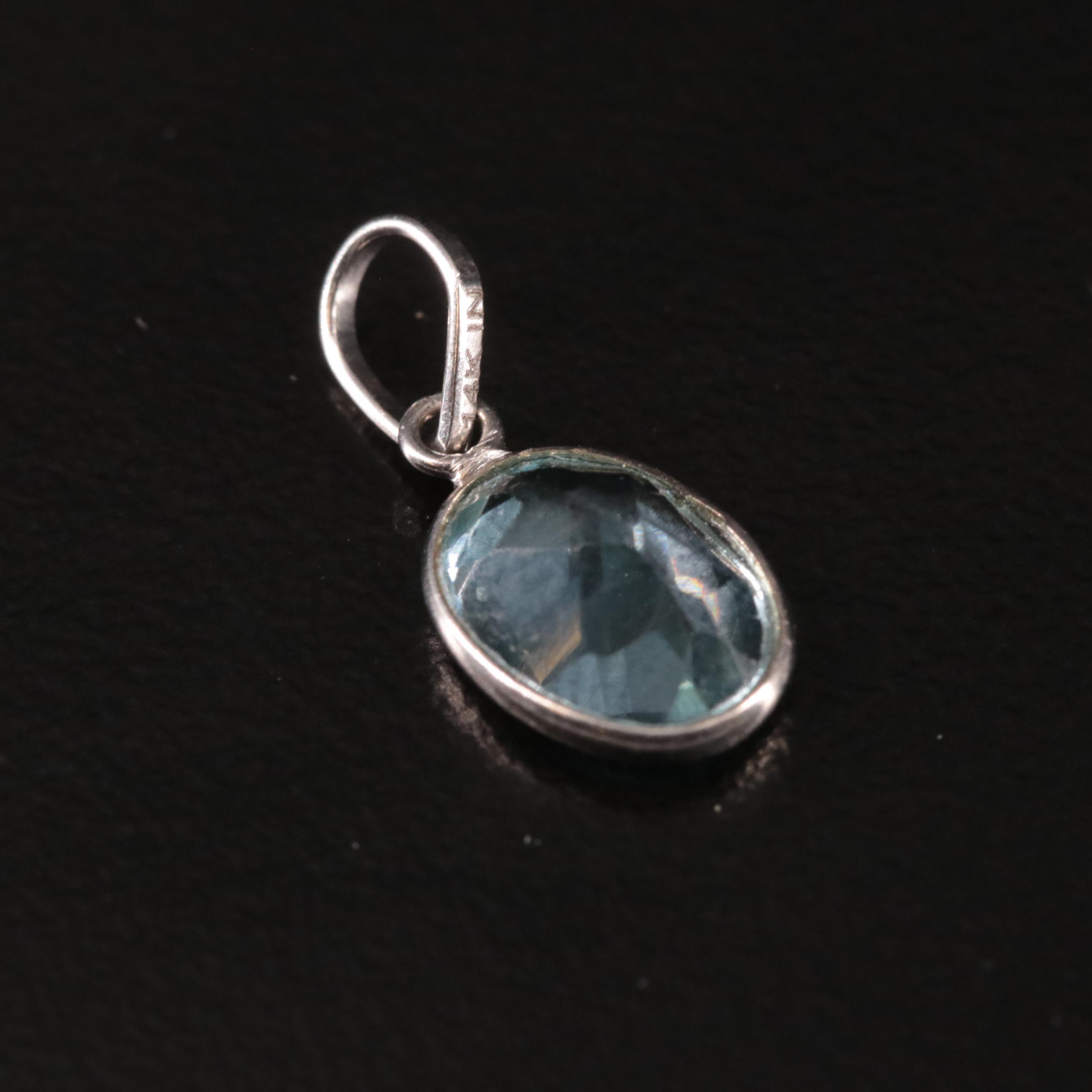 14K Blue Topaz Pendant
