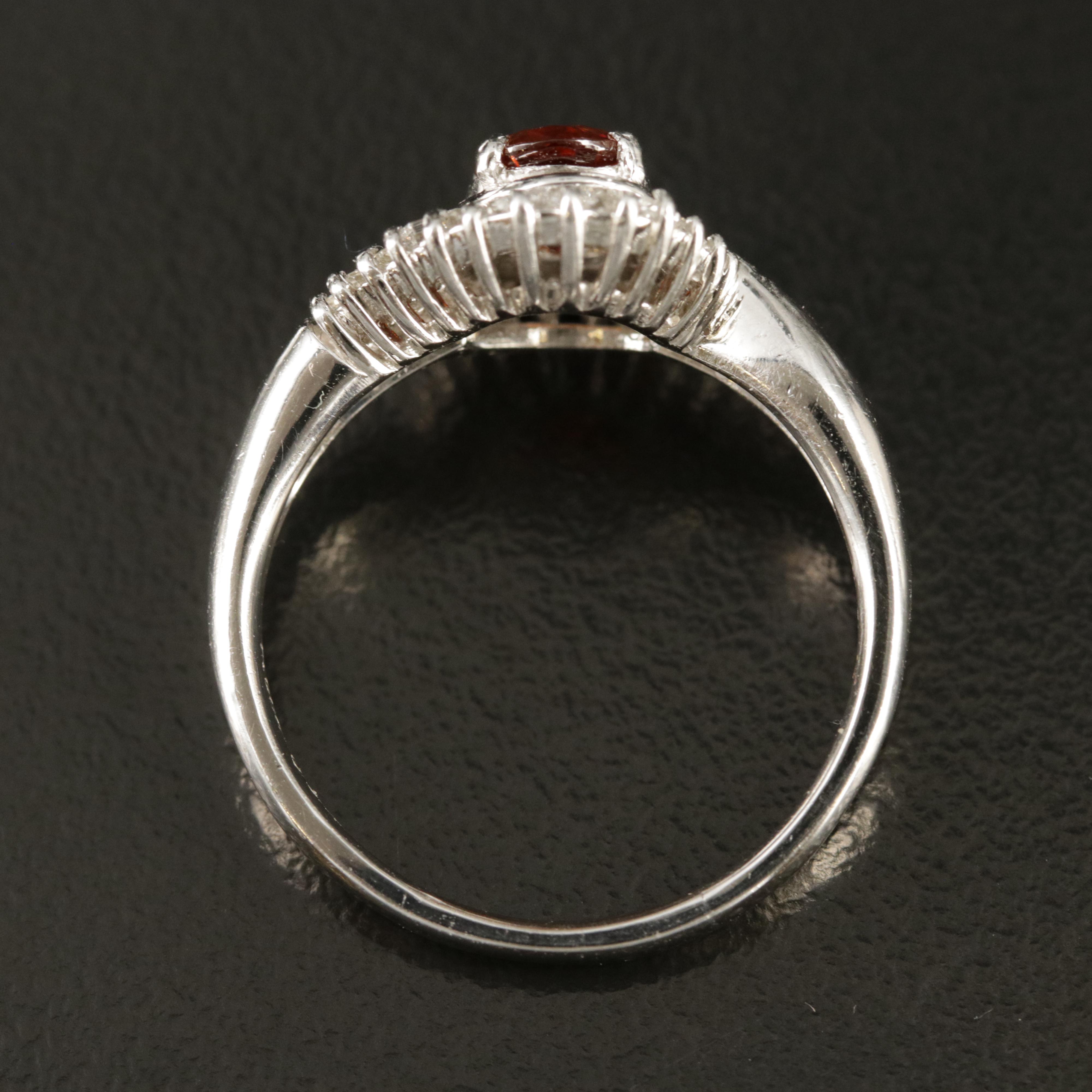 Platinum Garnet and Diamond Ring