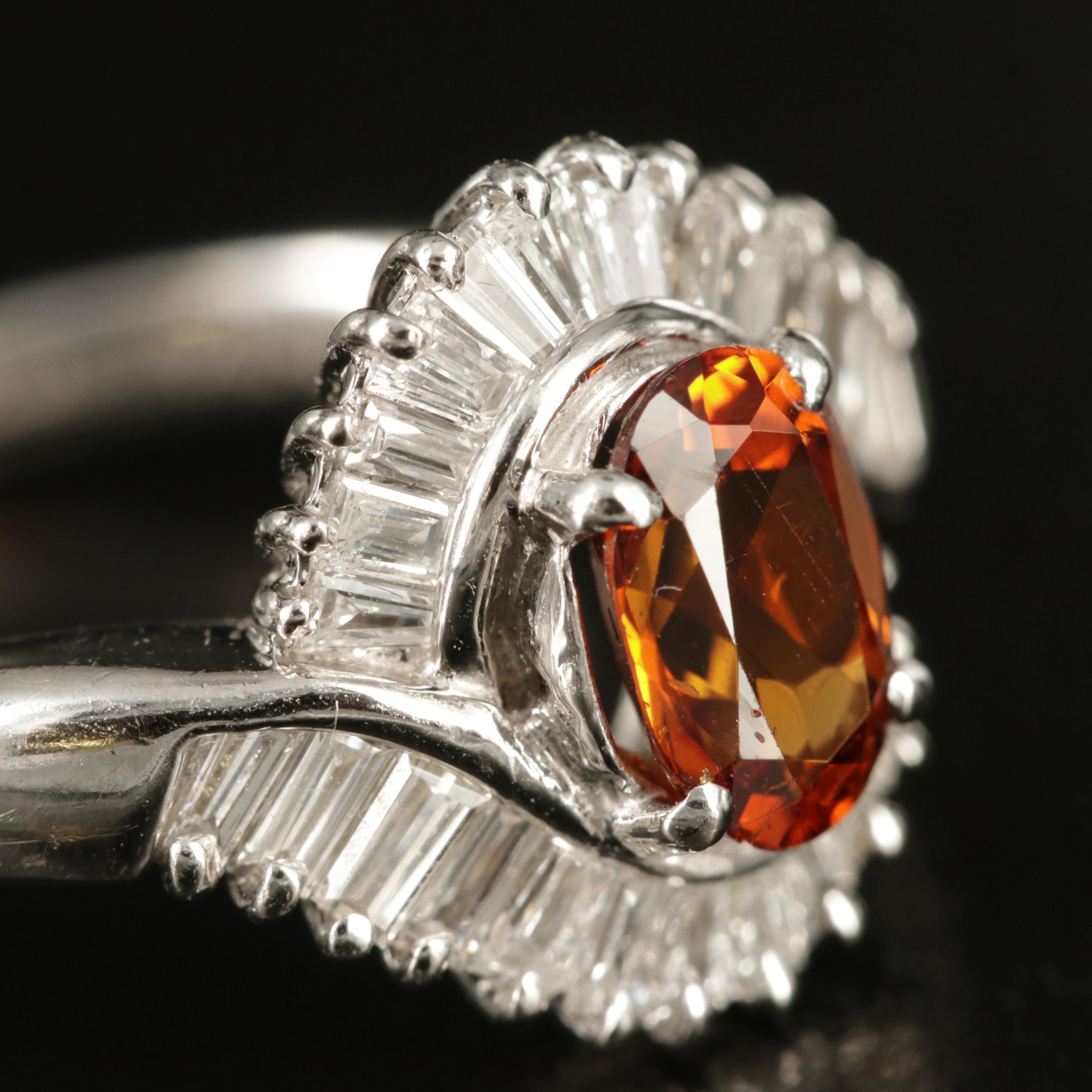 Platinum Garnet and Diamond Ring